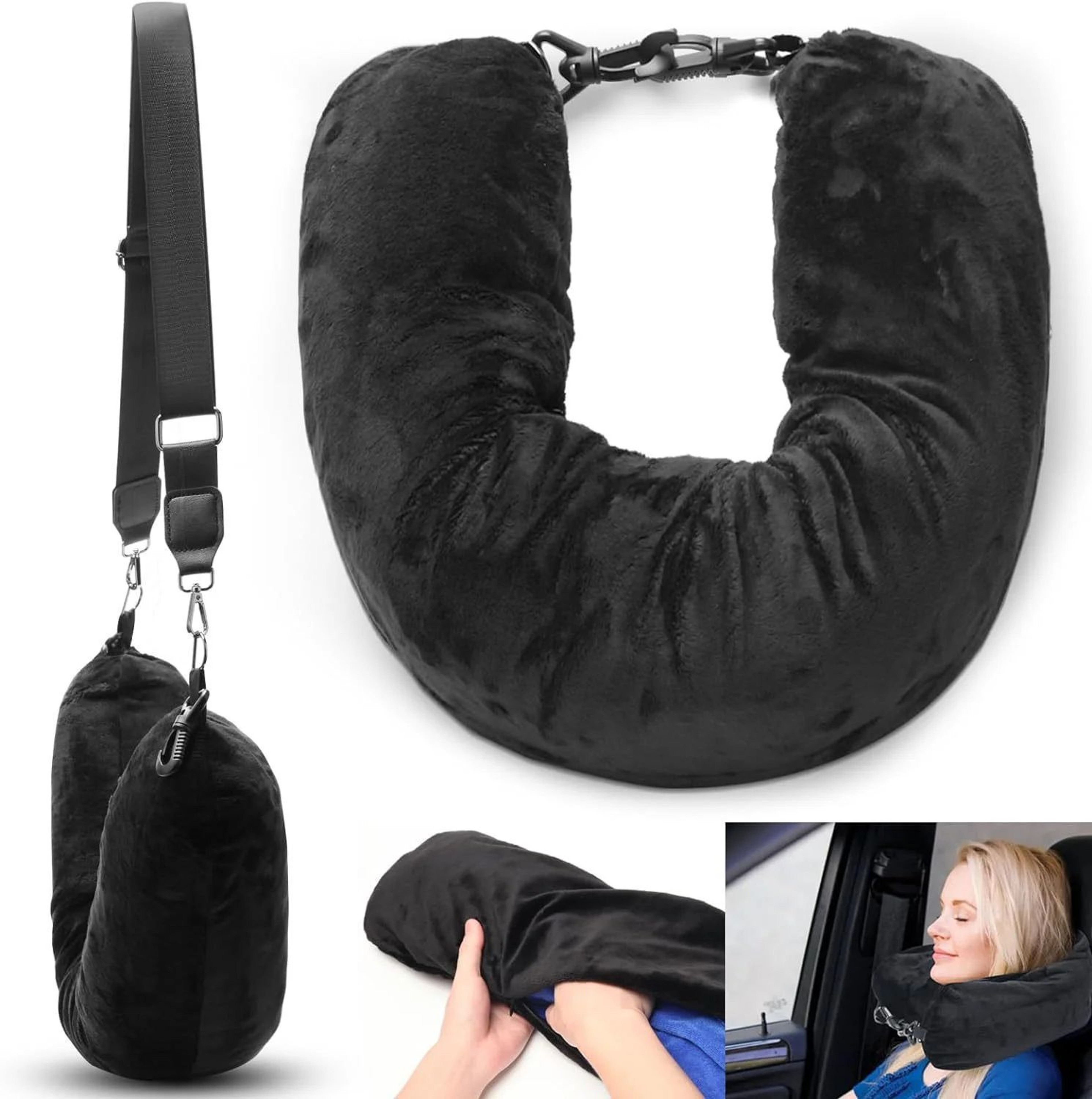 Refillable Travel Neck Pillowcase Storage Bag Adjustable UShaped Cervical Support For Airplane Car  0