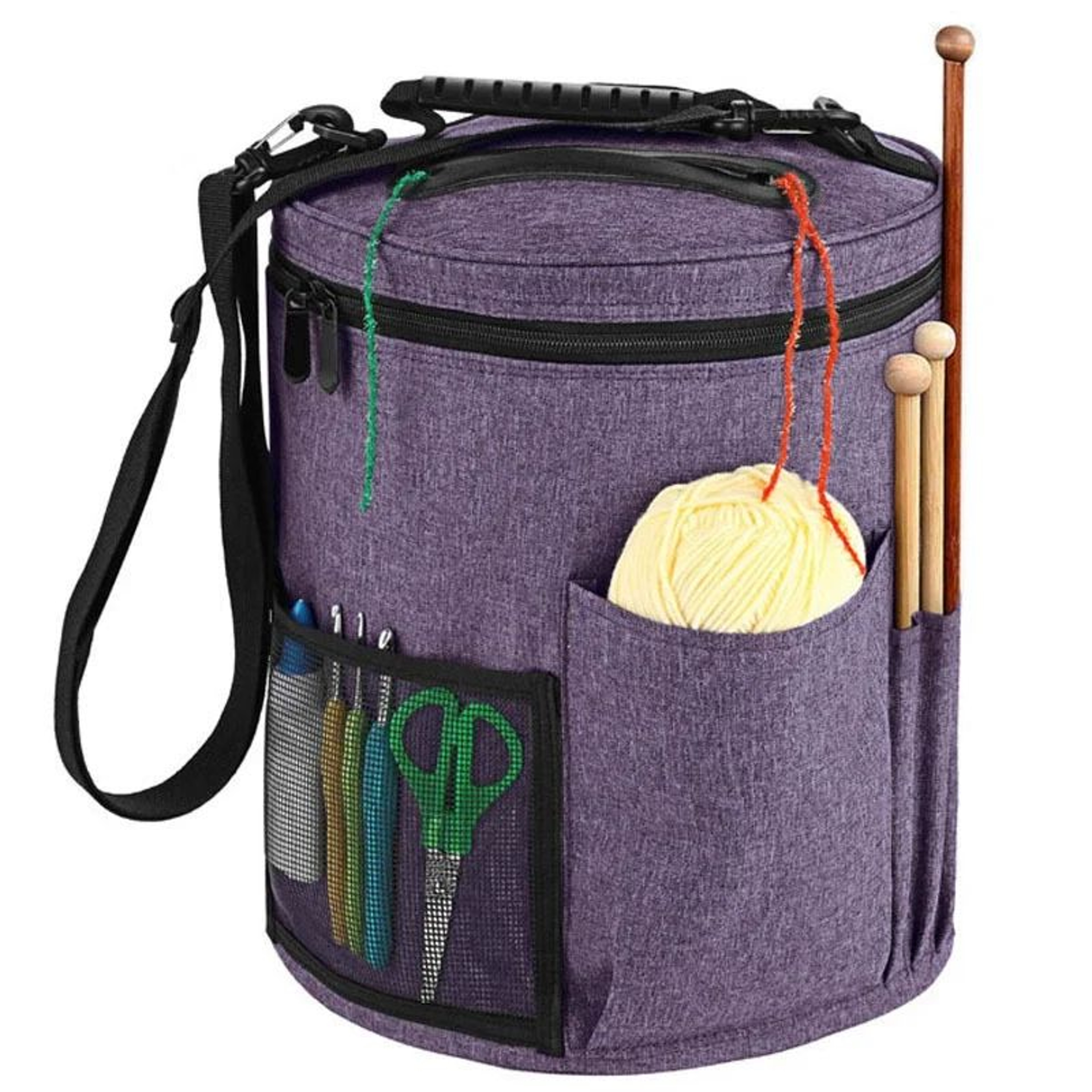 Round Yarn Storage Bag Large Capacity Knitting Organizer Tote For Crochet Needles DIY Craft Supplie 7