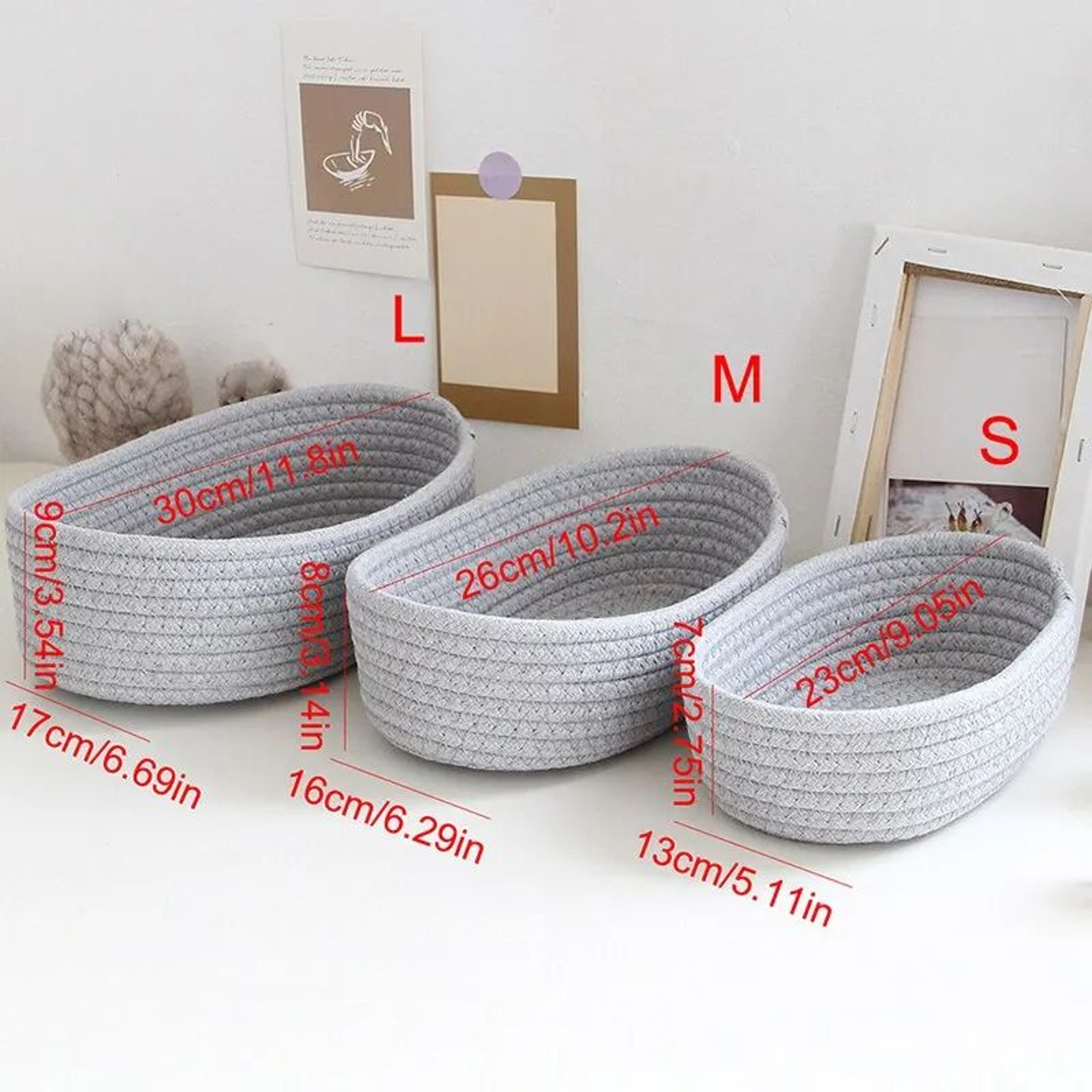 Hand Woven Cotton Rope Storage Basket Boat Shaped Organizer Bin For Toys Cosmetics Office Supplies  6