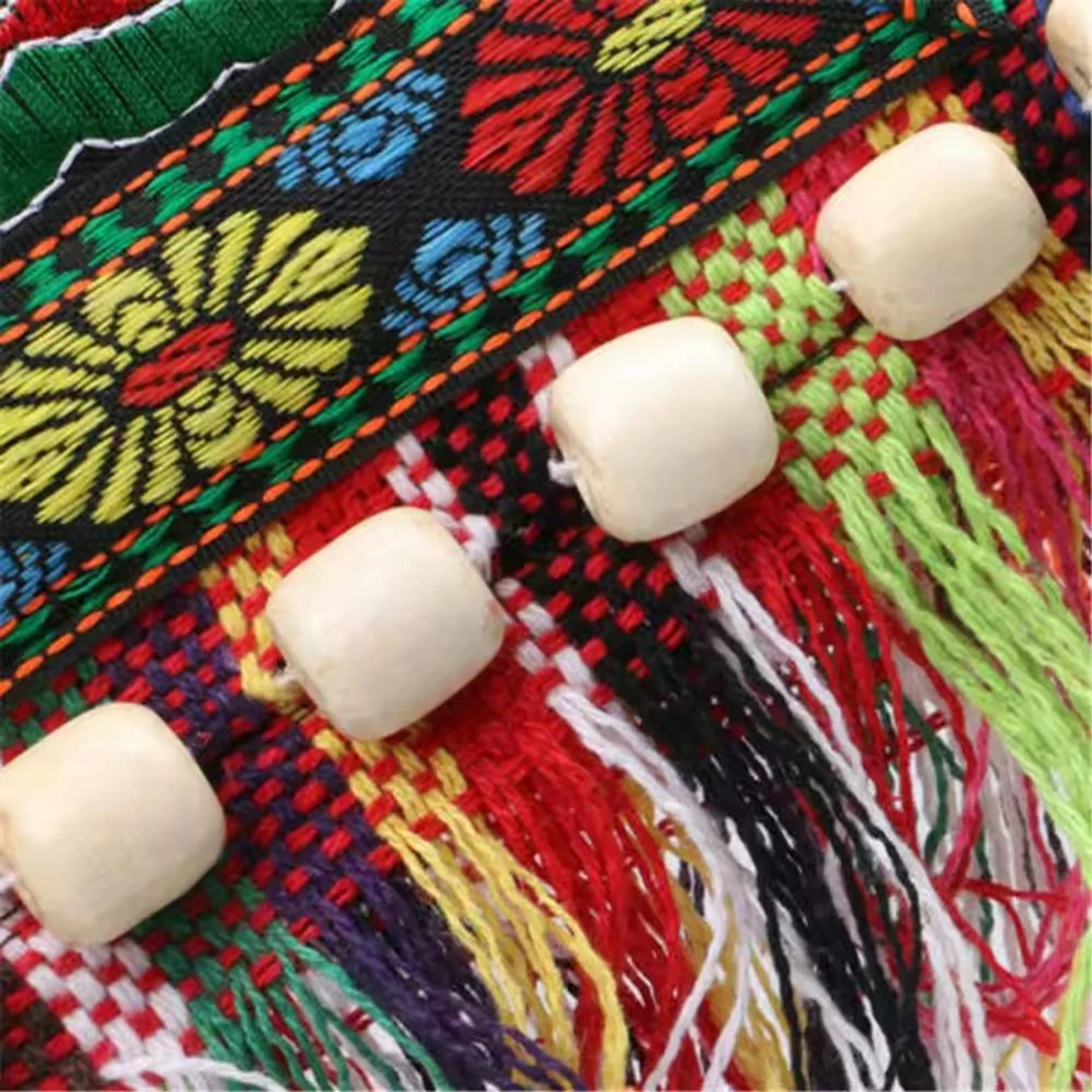 Retro Ethnic Embroidered Crossbody Bag Vintage Beaded Tassel Shoulder Purse For Women Handmade Wove 2