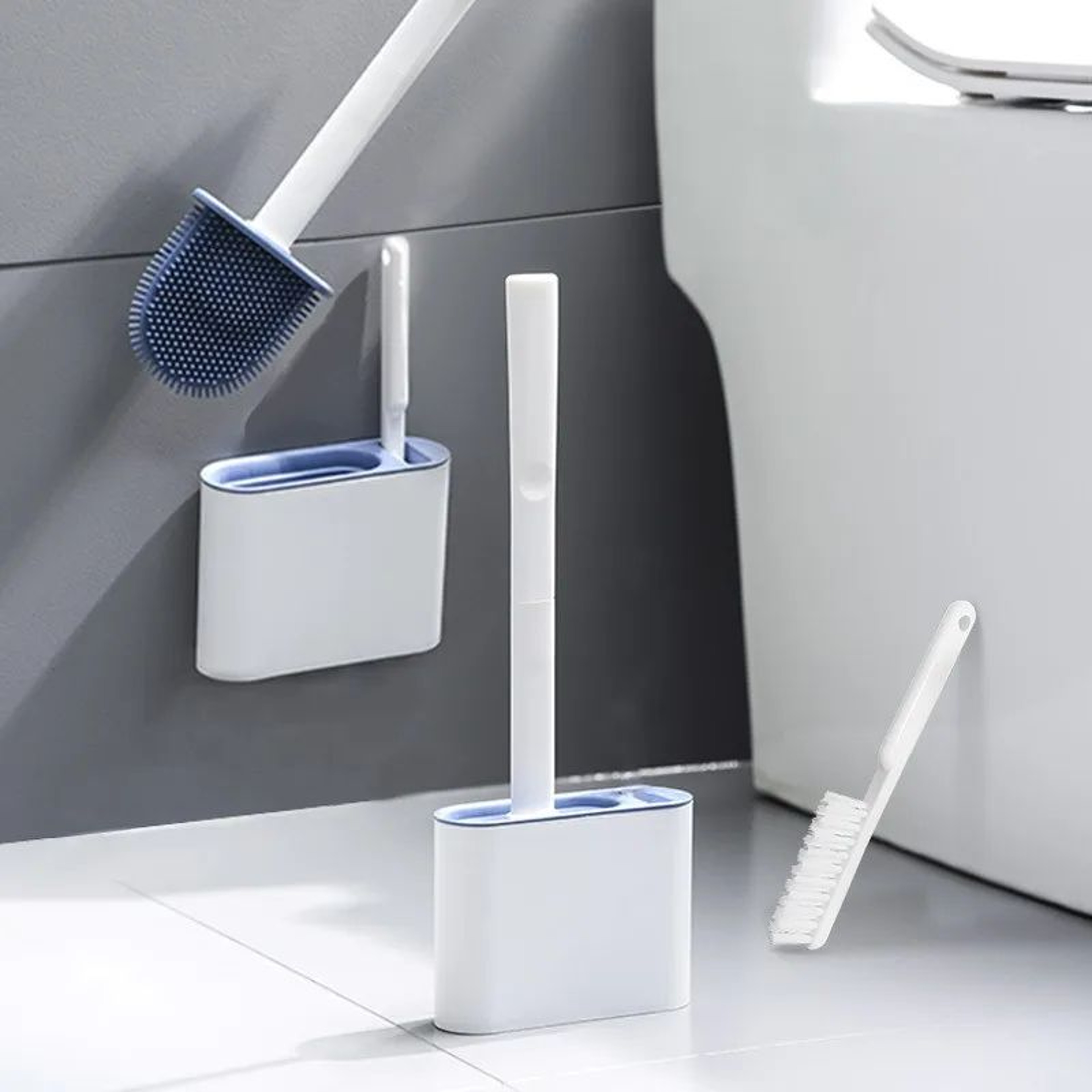NoDeadCorner Toilet Brush Set  Wall Mounted Bathroom Cleaning Brush Tool With Holder For Deep Corne 3