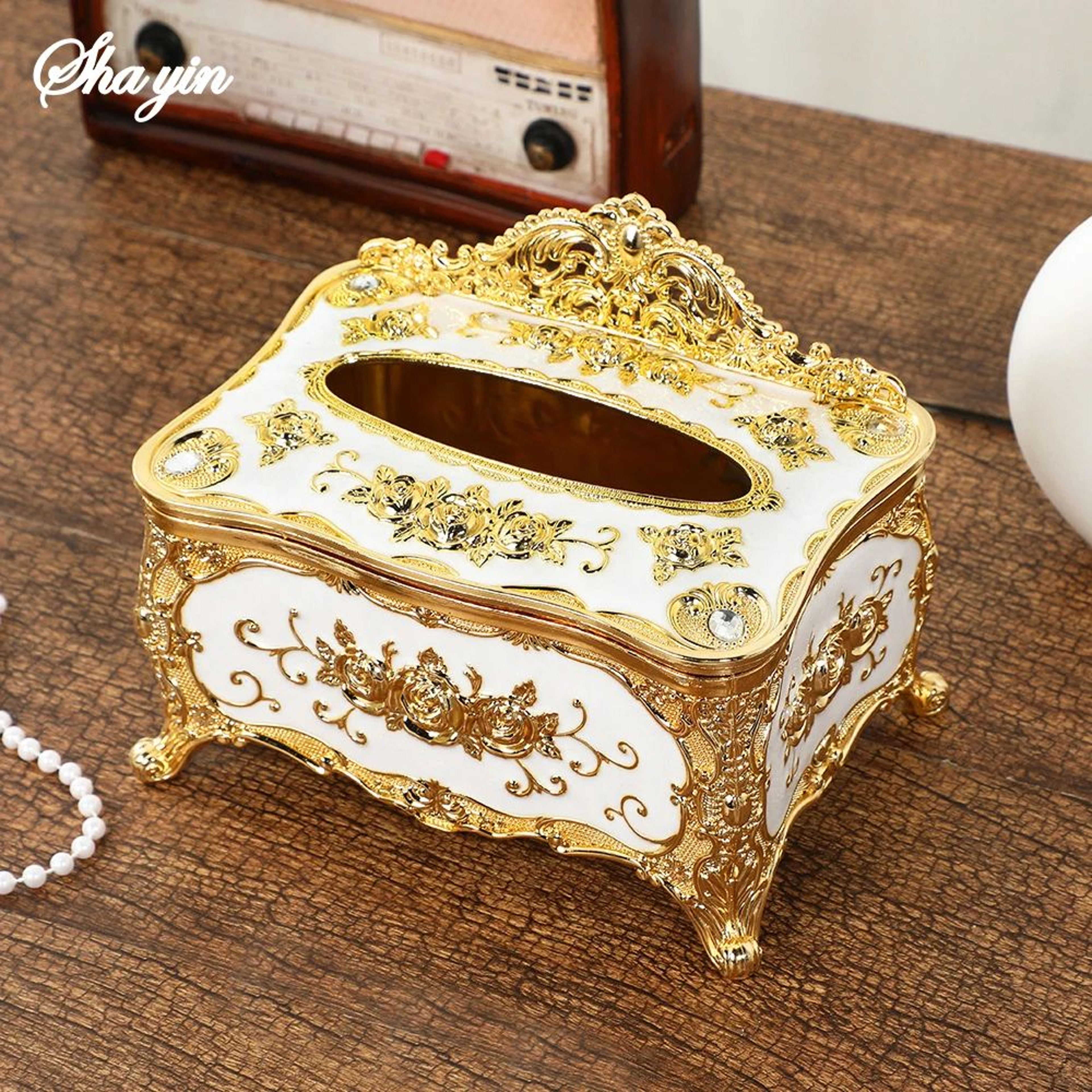European Style Tissue Box Holder Luxury Desktop Napkin Extraction Storage Case For Hotel Restaurant 4