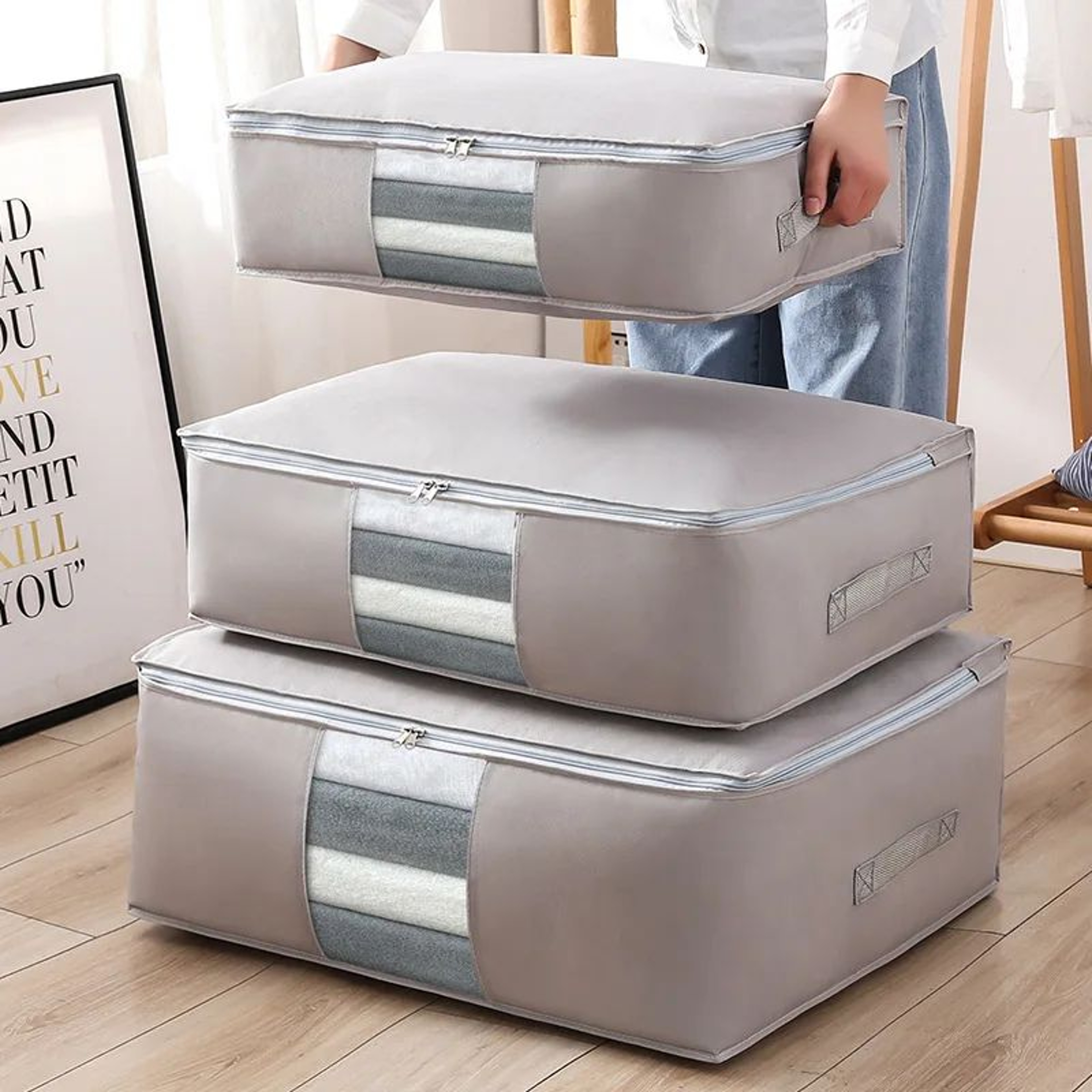 Extra Large Foldable Storage Bags For Clothes Comforters Quilt Organizer With Carry Handles Moving