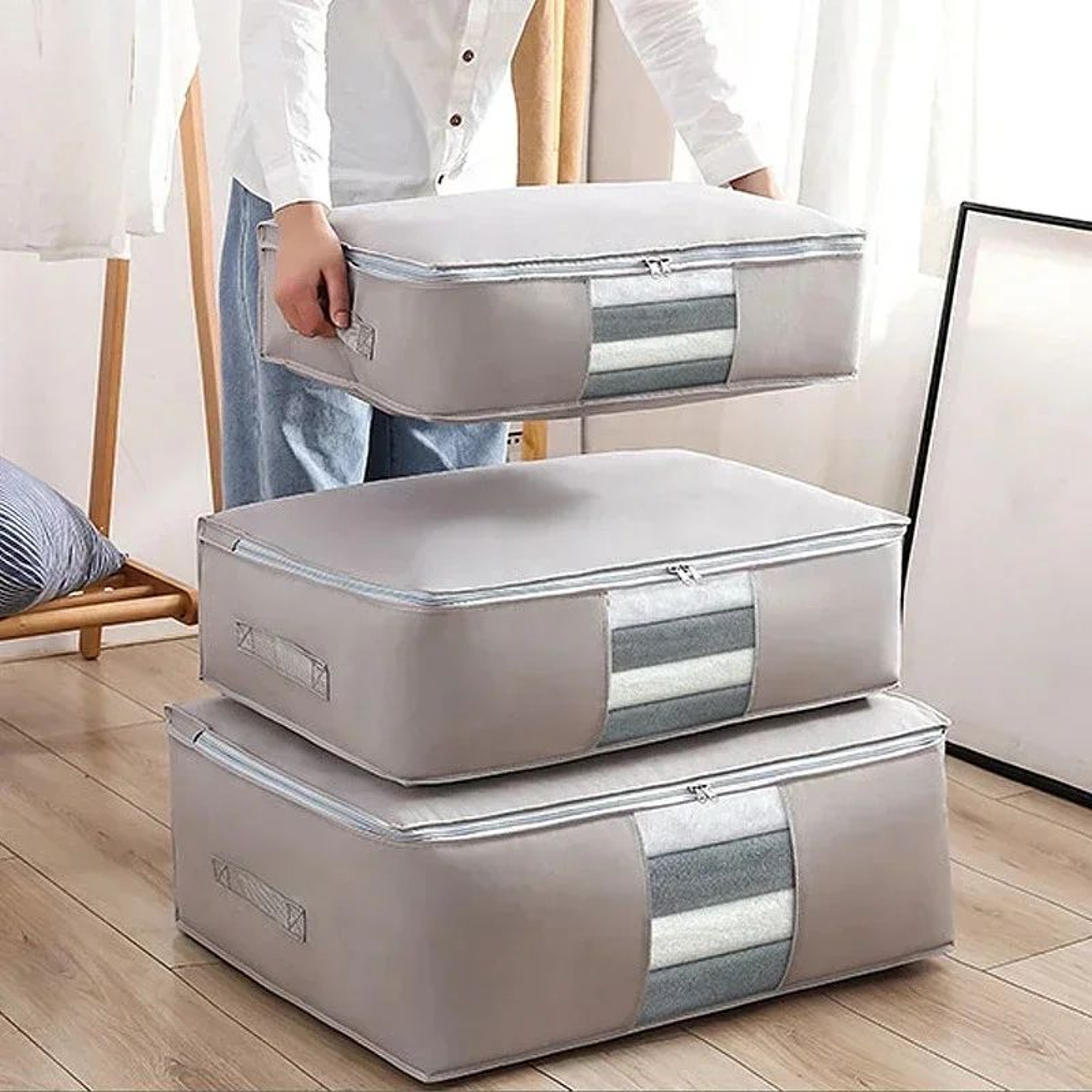 Extra Large Foldable Storage Bags For Clothes Comforters Quilt Organizer With Carry Handles Moving