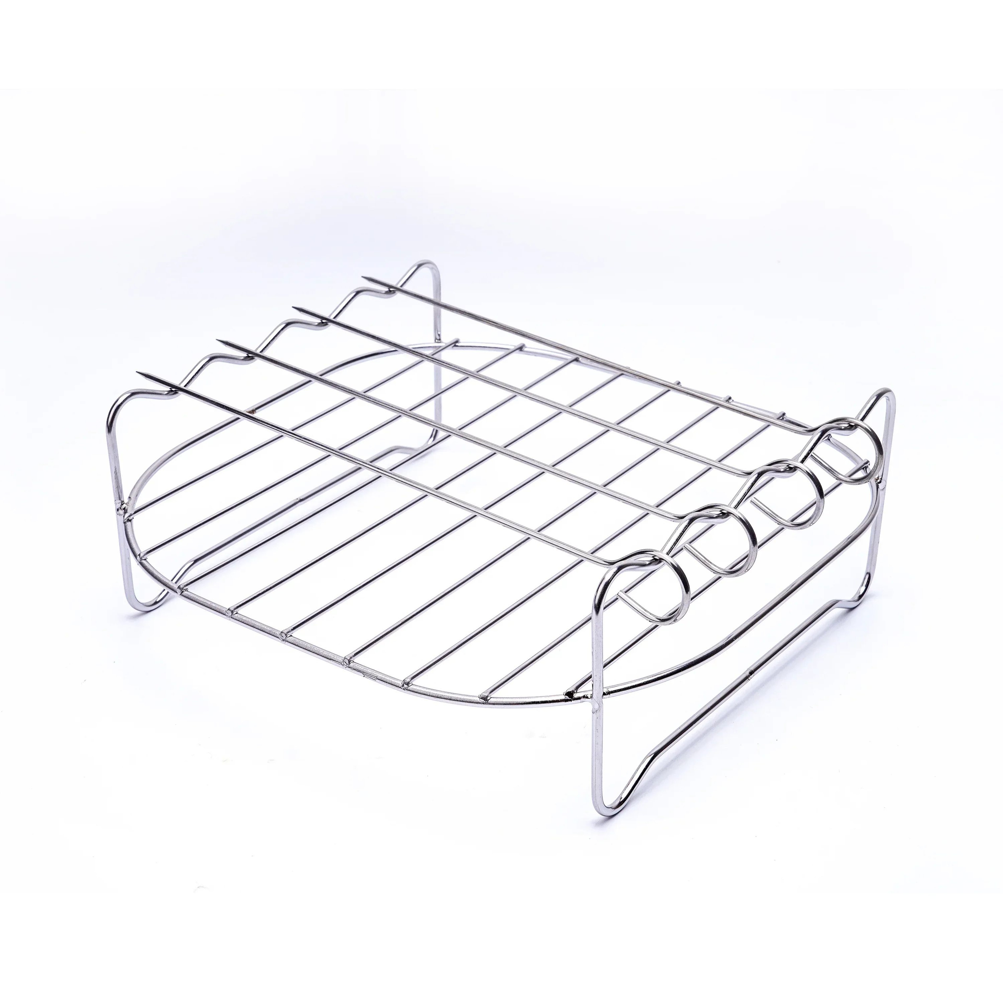 BBQ Stainless Steel DoubleLayer Skewer Rack  Nonstick Tray  Air Fryer Accessories For Baking  Grill 6