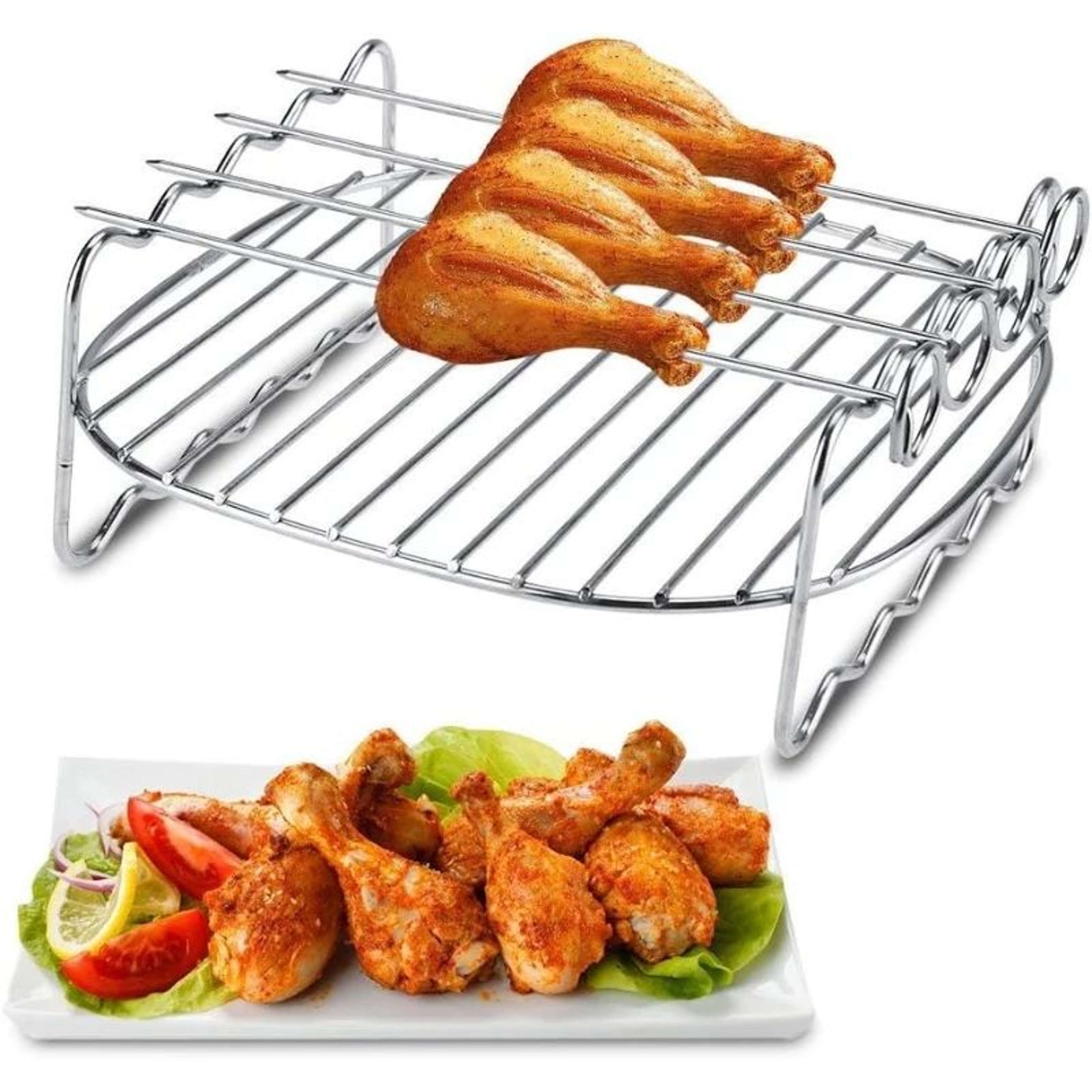 BBQ Stainless Steel DoubleLayer Skewer Rack  Nonstick Tray  Air Fryer Accessories For Baking  Grill 0