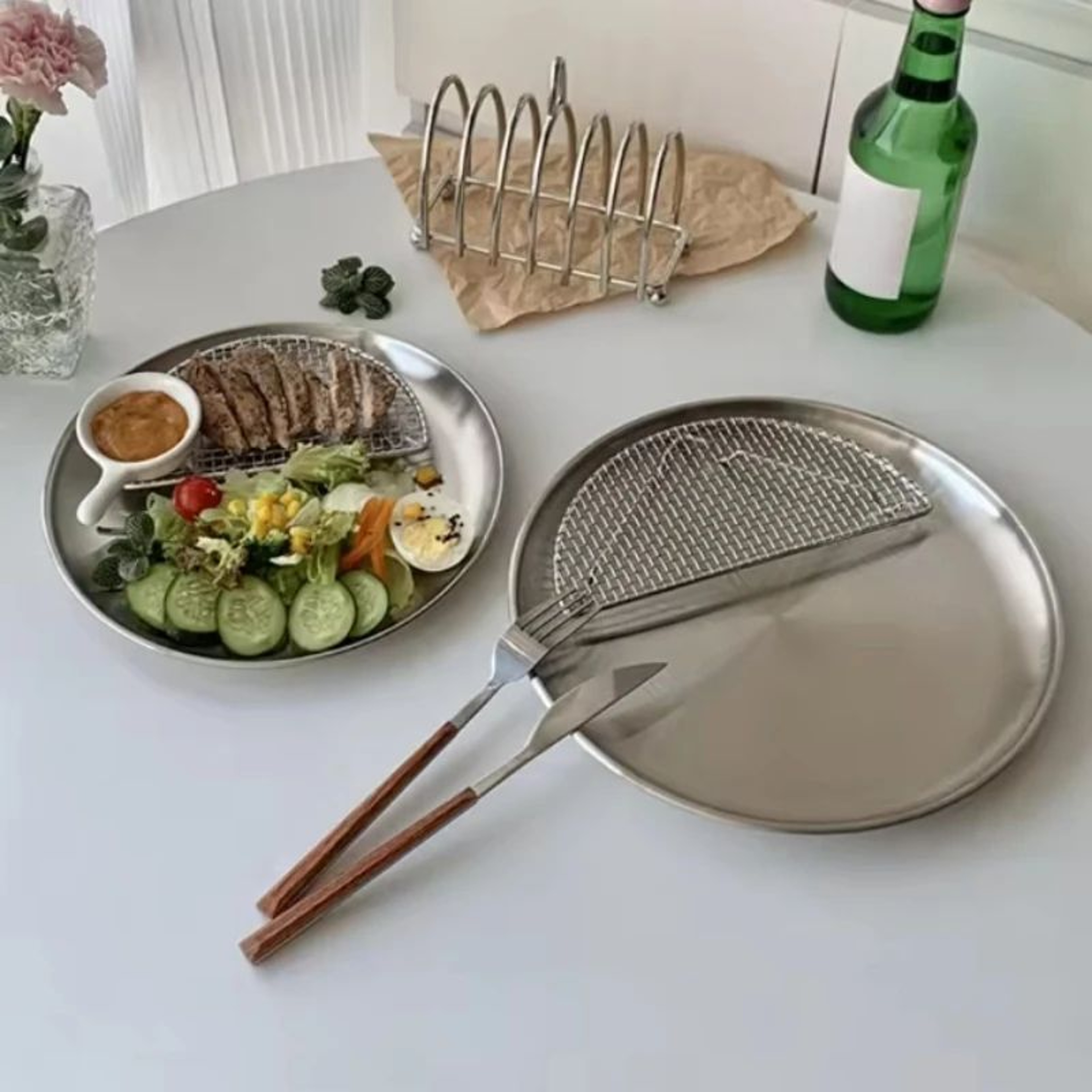 Stainless Steel Dinner Plate Round Stackable Serving Tray  Reusable Metal Dessert  BBQ Plate For Ca 2
