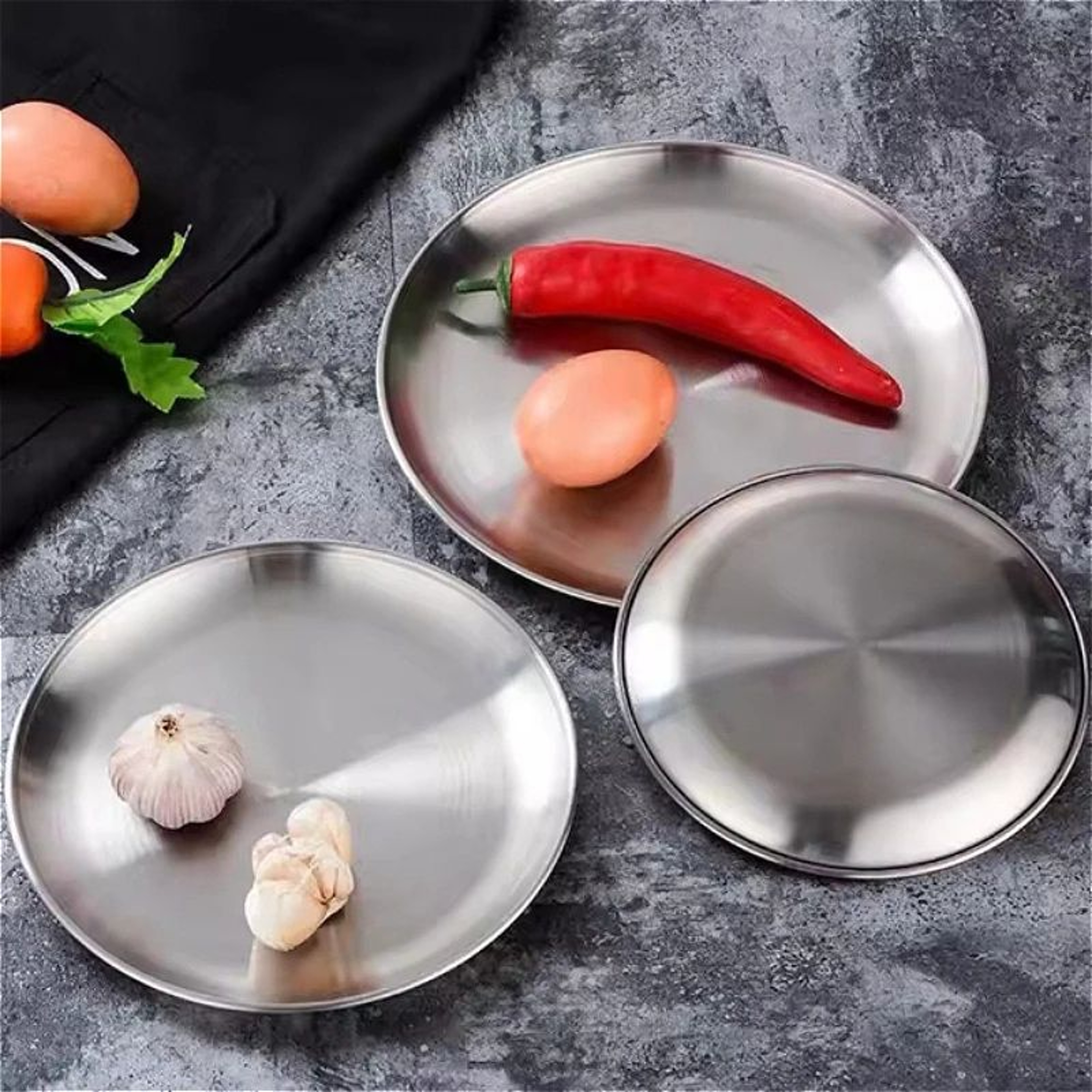 Stainless Steel Dinner Plate Round Stackable Serving Tray  Reusable Metal Dessert  BBQ Plate For Ca 3