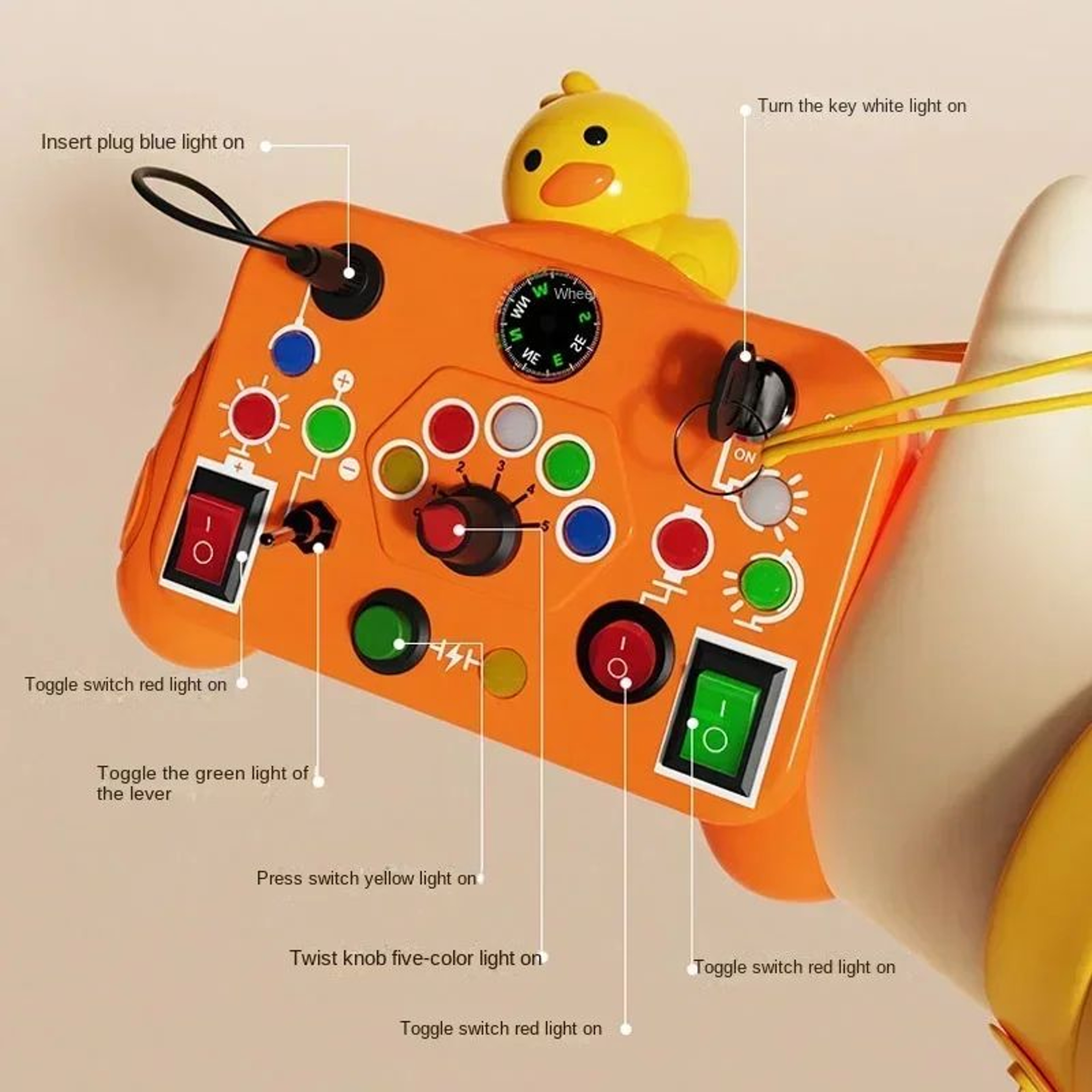 Montessori Busy Board Sensory Toy With LED Light Switch Travel Activity Game With Sound Option For  4