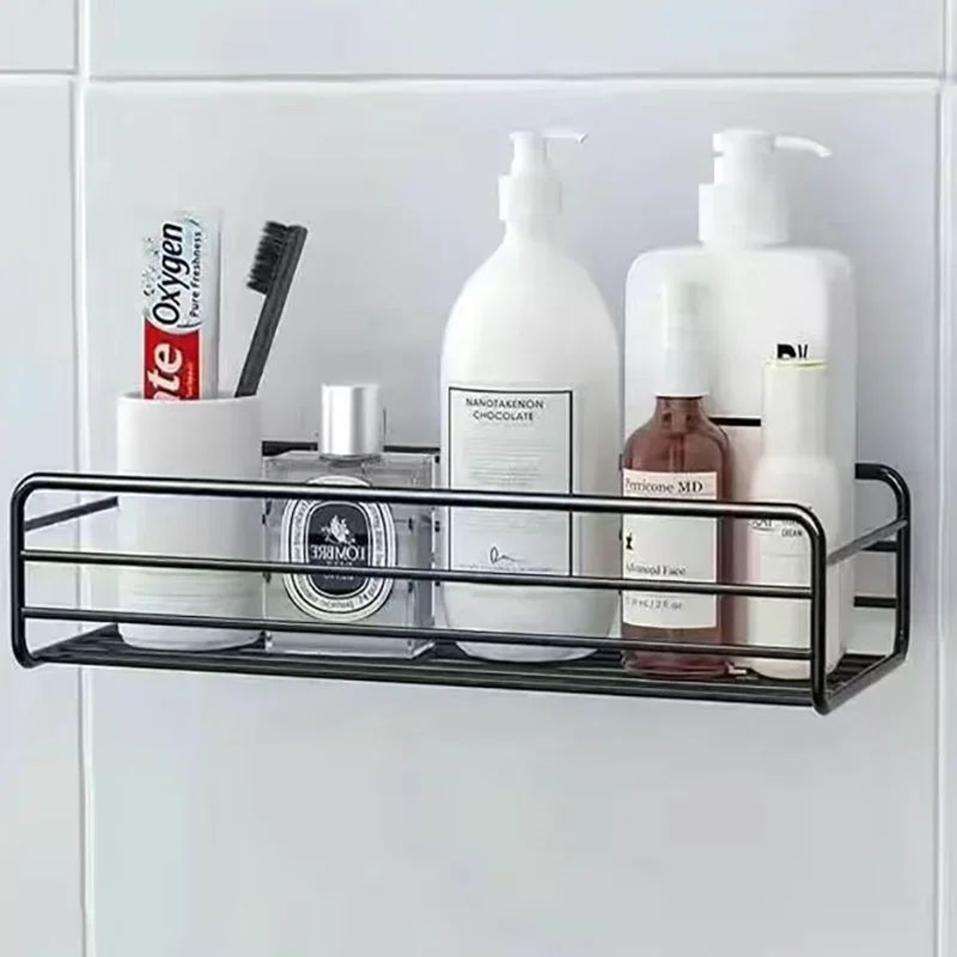 Floating Metal Wall Shelf Organizer Bathroom Kitchen Storage Rack No Drill Home Organizer Wall Hang 5