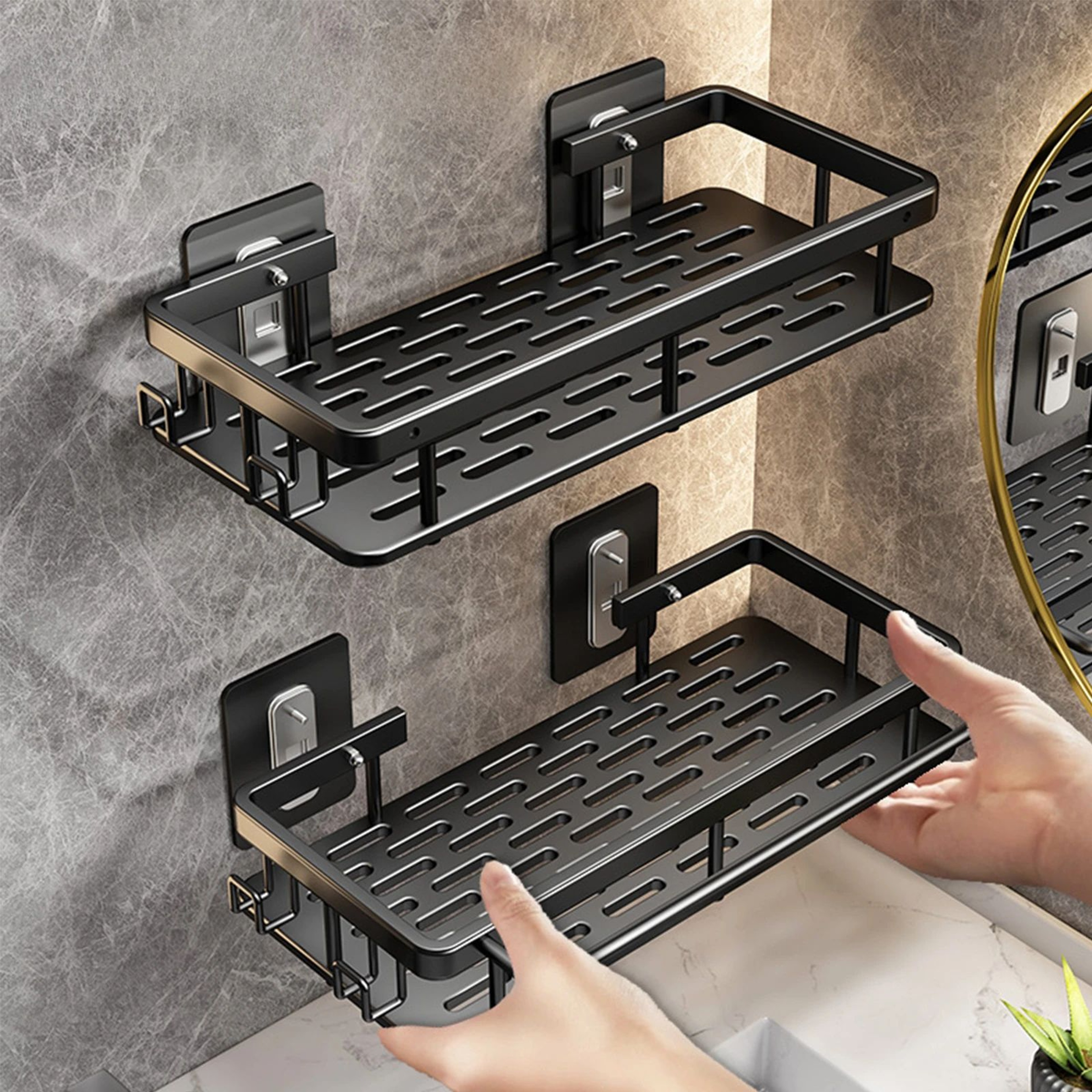 No Drill Bathroom Shower Shelf Wall Mounted Aluminum Shampoo Bottle Holder Corner Storage Rack For  0