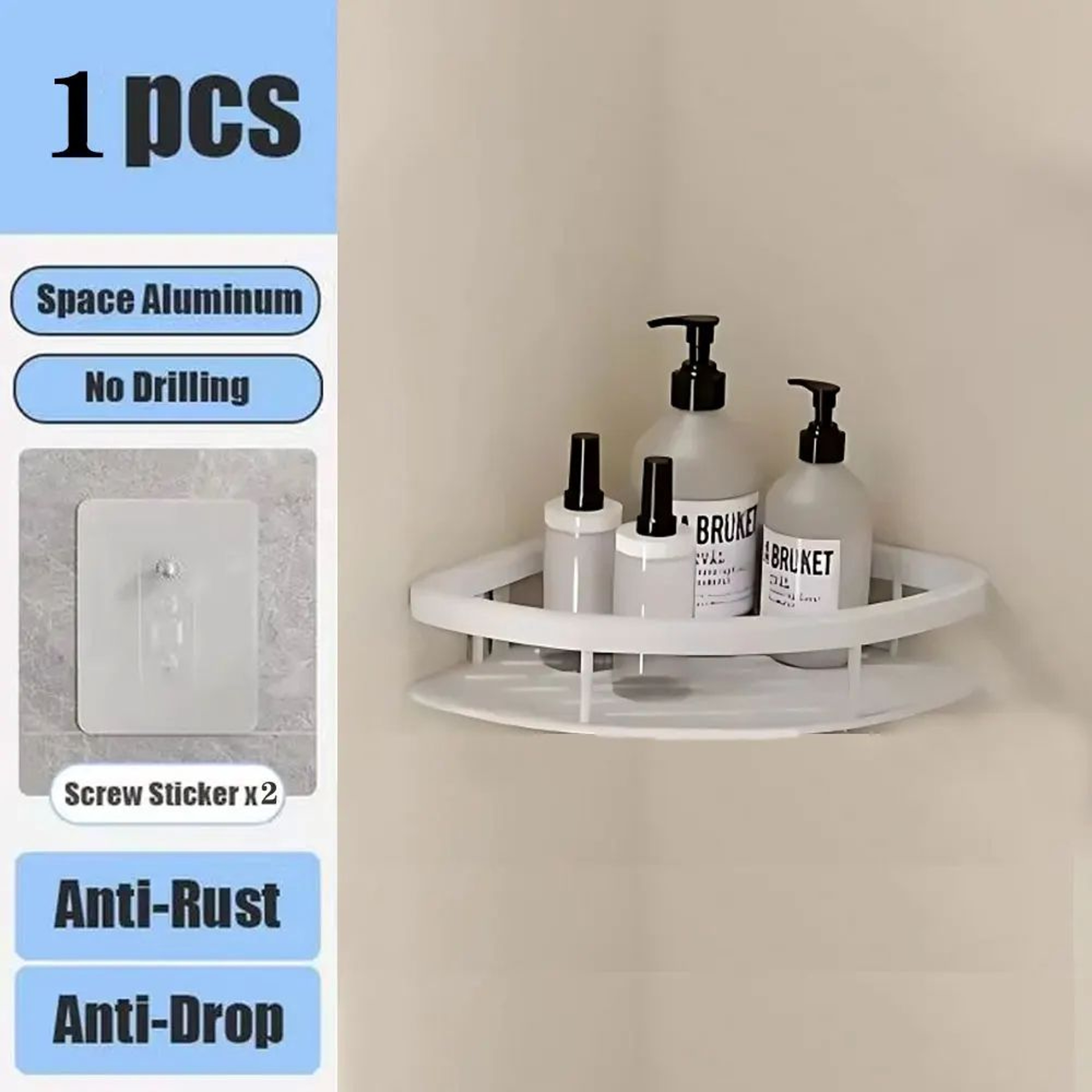No Drill Bathroom Shower Shelf Wall Mounted Aluminum Shampoo Bottle Holder Corner Storage Rack For  20