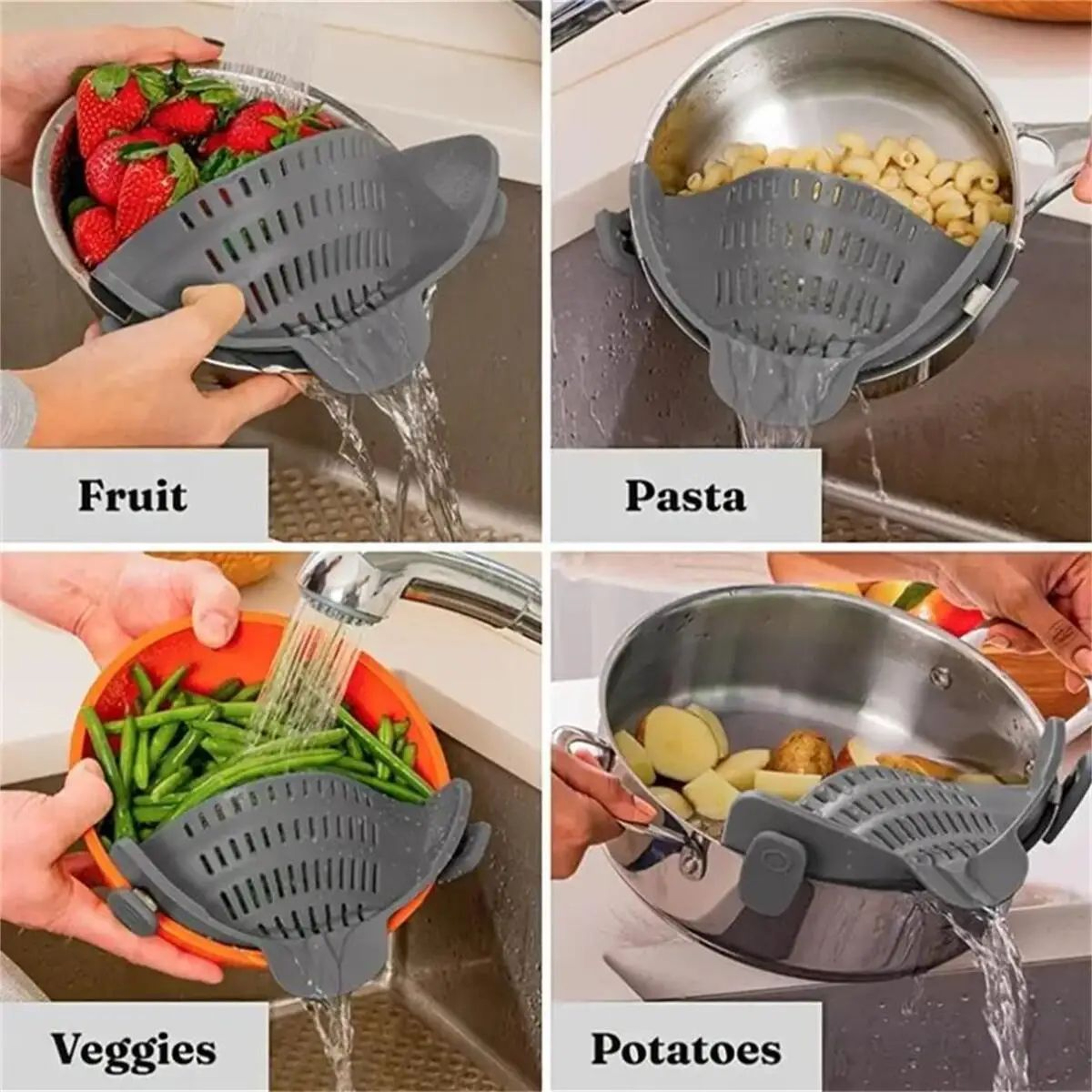Adjustable Clip On Pot Strainer For Pots Pans And Bowls SnapOn Pasta Strainer For Fast Draining And 2