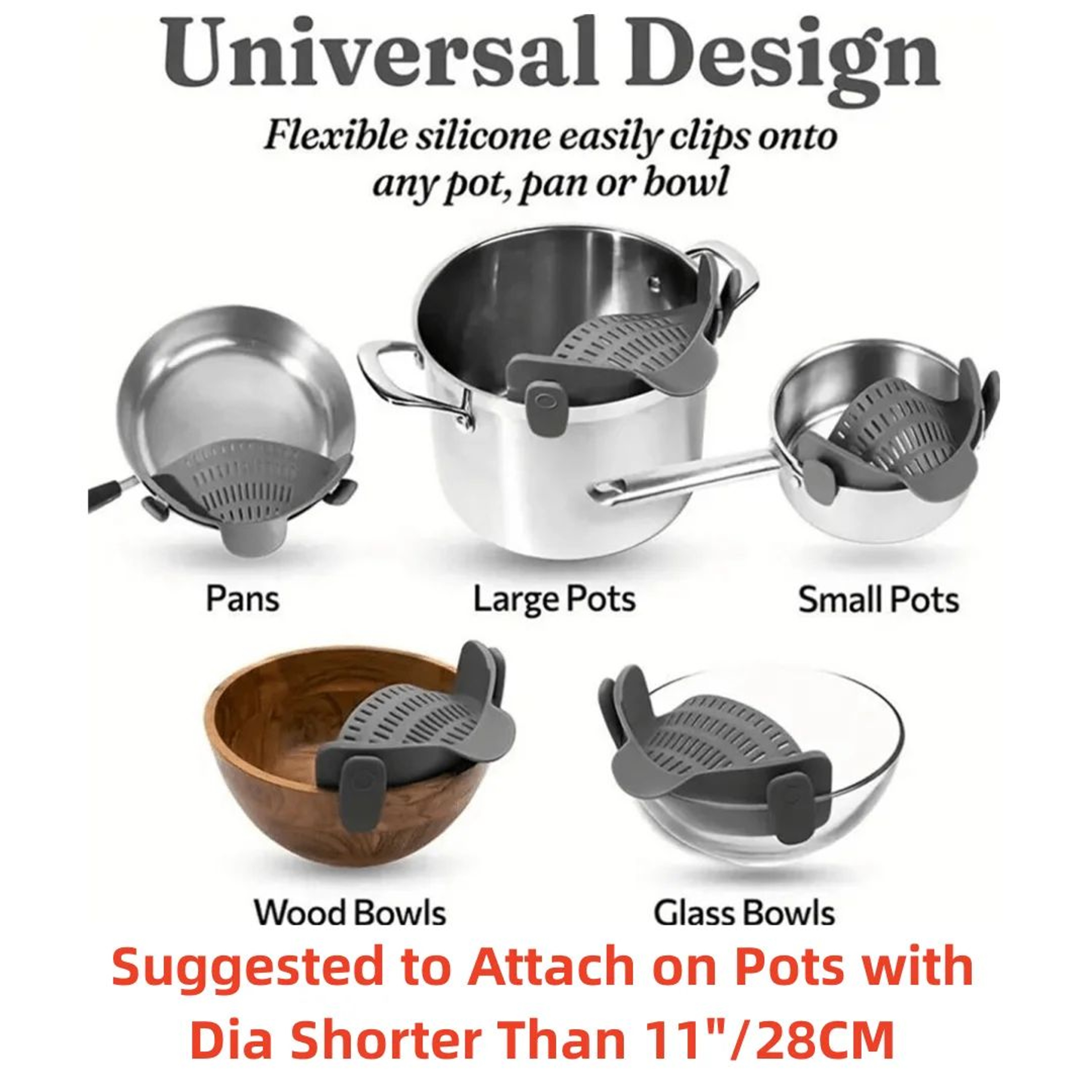 Adjustable Clip On Pot Strainer For Pots Pans And Bowls SnapOn Pasta Strainer For Fast Draining And 5