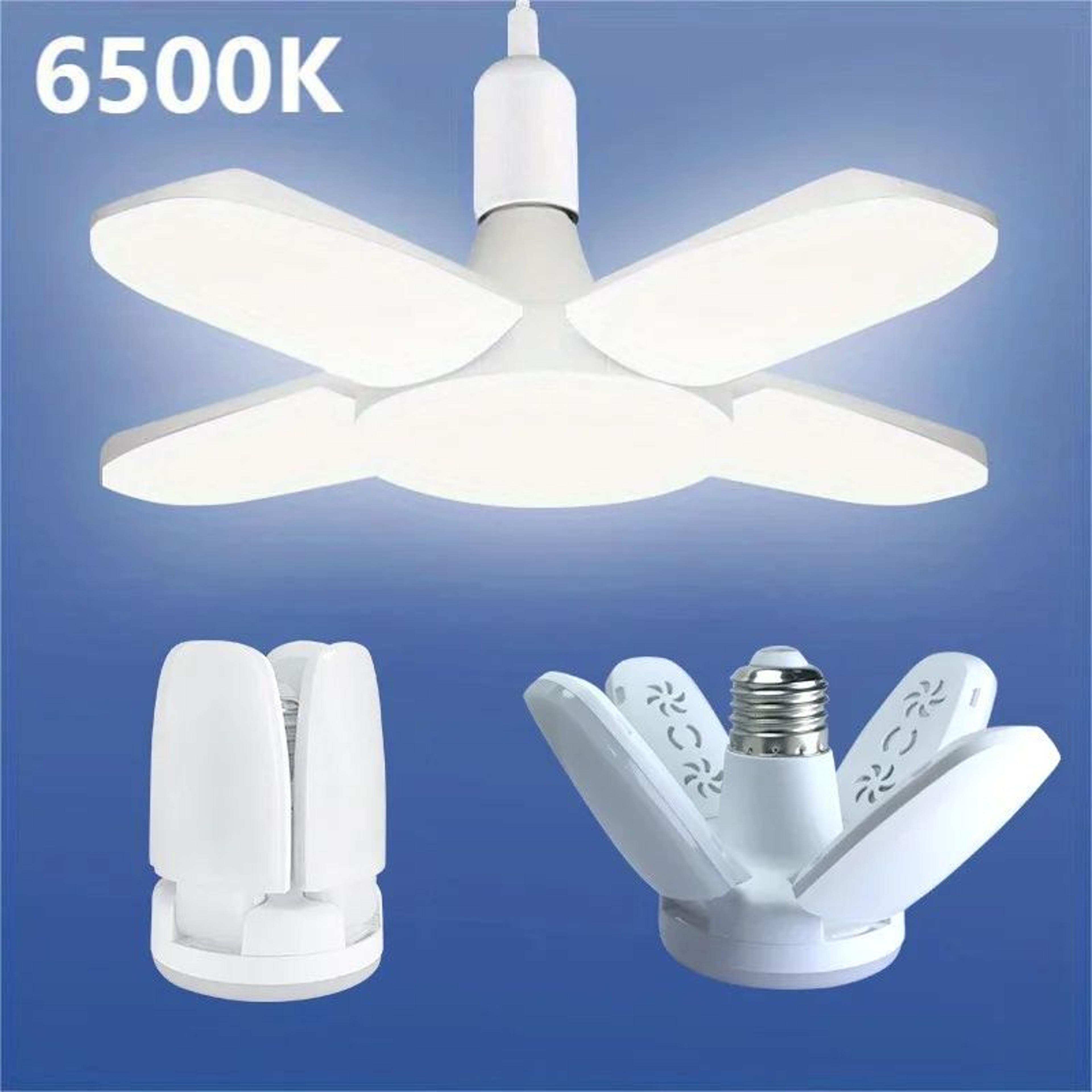 E27 Foldable Fan Blade LED Bulb 28W Deformable Ceiling Light 6500K Super Bright Garage  Warehouse L 0
