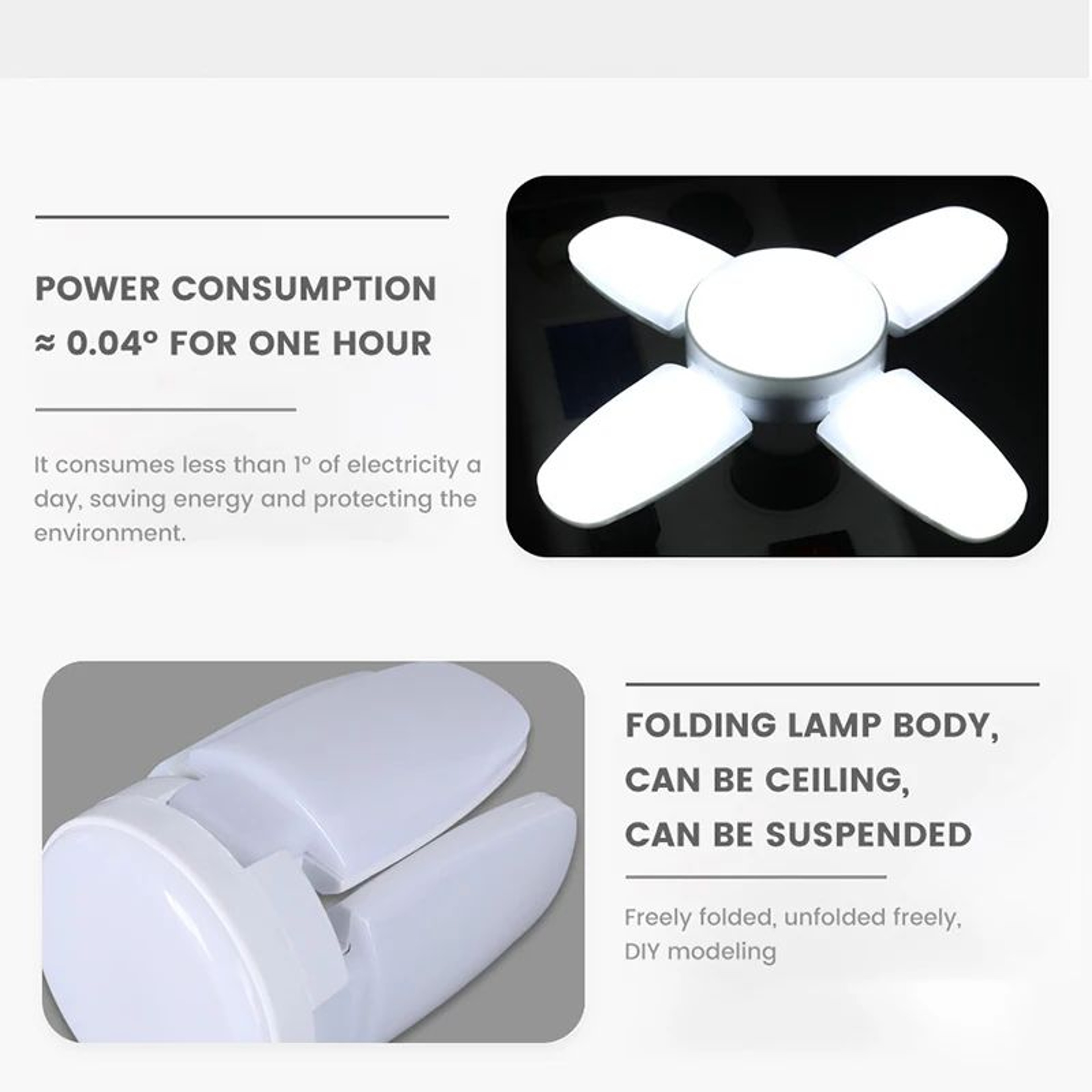 E27 Foldable Fan Blade LED Bulb 28W Deformable Ceiling Light 6500K Super Bright Garage  Warehouse L 2