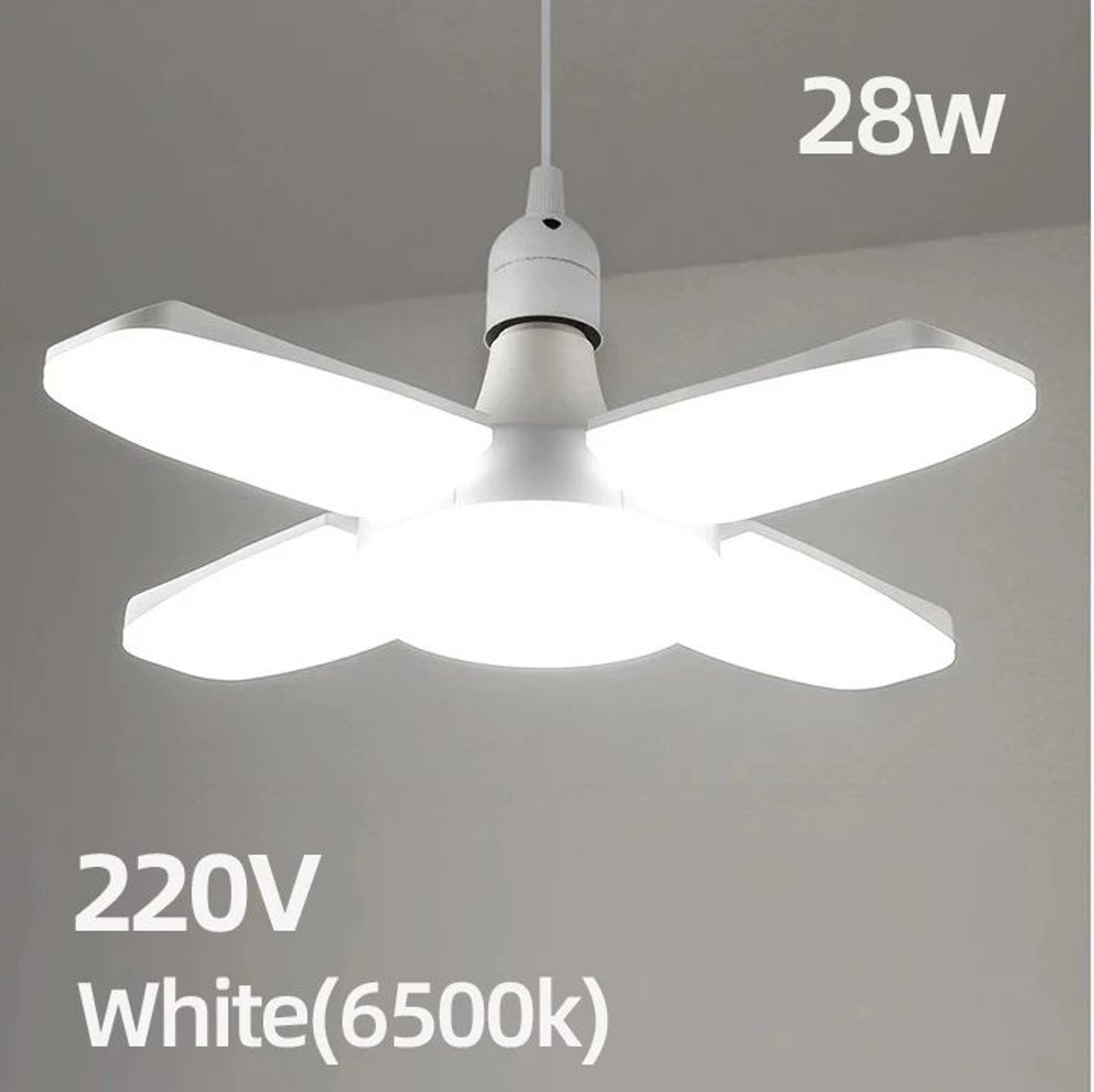 E27 Foldable Fan Blade LED Bulb 28W Deformable Ceiling Light 6500K Super Bright Garage  Warehouse L 7