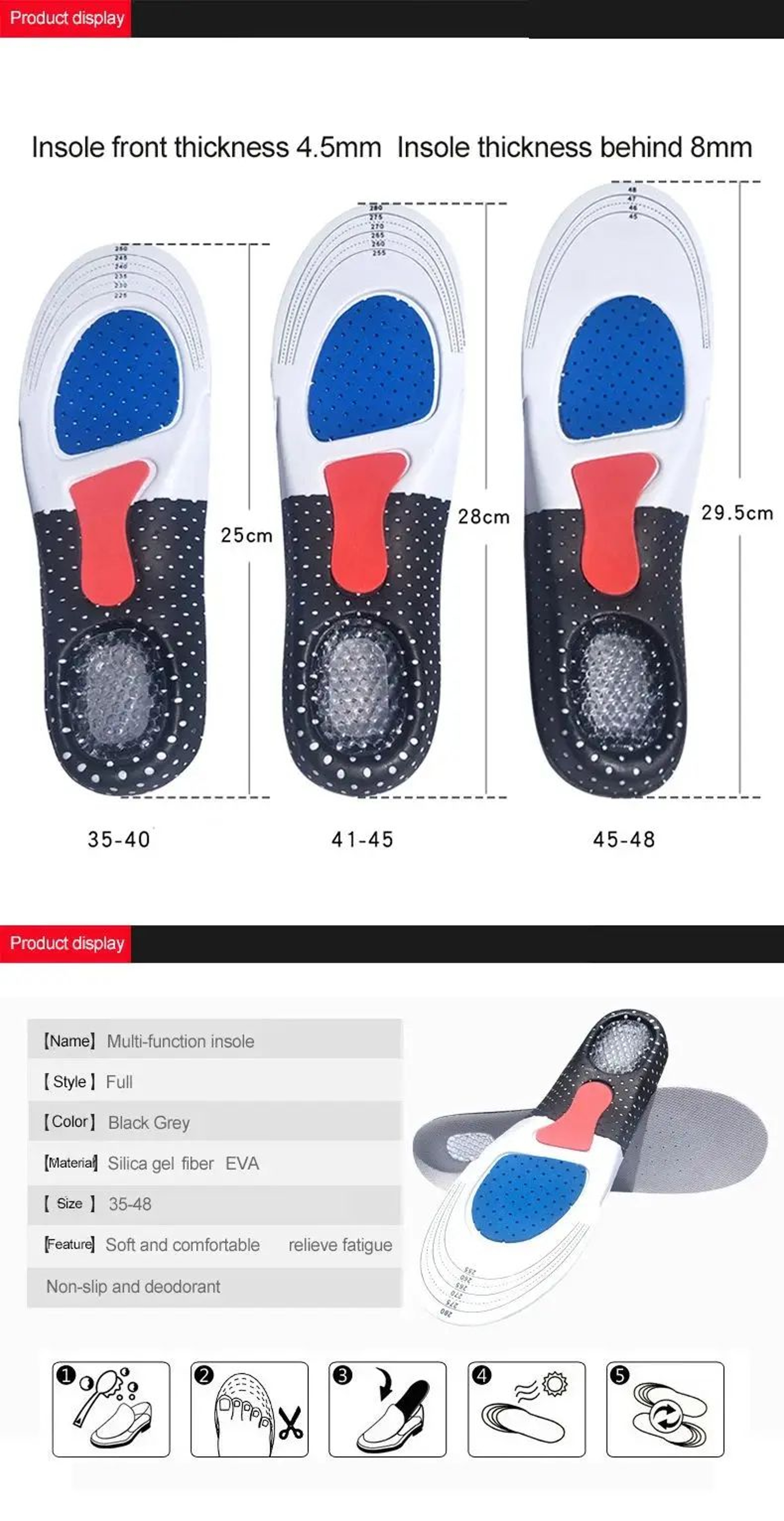 Orthopedic Insoles For Men  Women Memory Foam Gel Inserts With Silicone Arch Support Sport Running  6