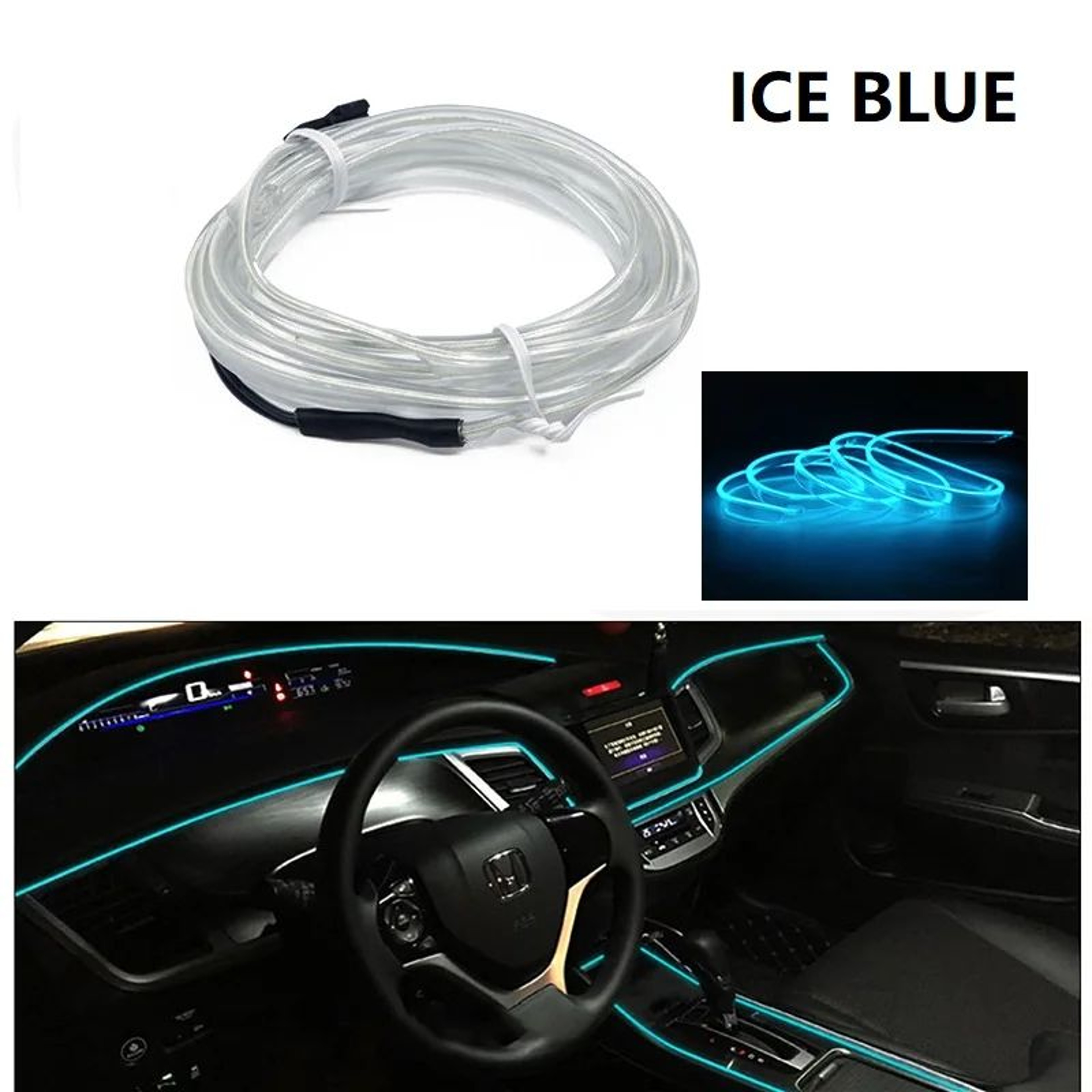 Car Interior LED Ambient Light Strips Cold Light Dashboard Console Decor With USB Or Cigarette Plug 13
