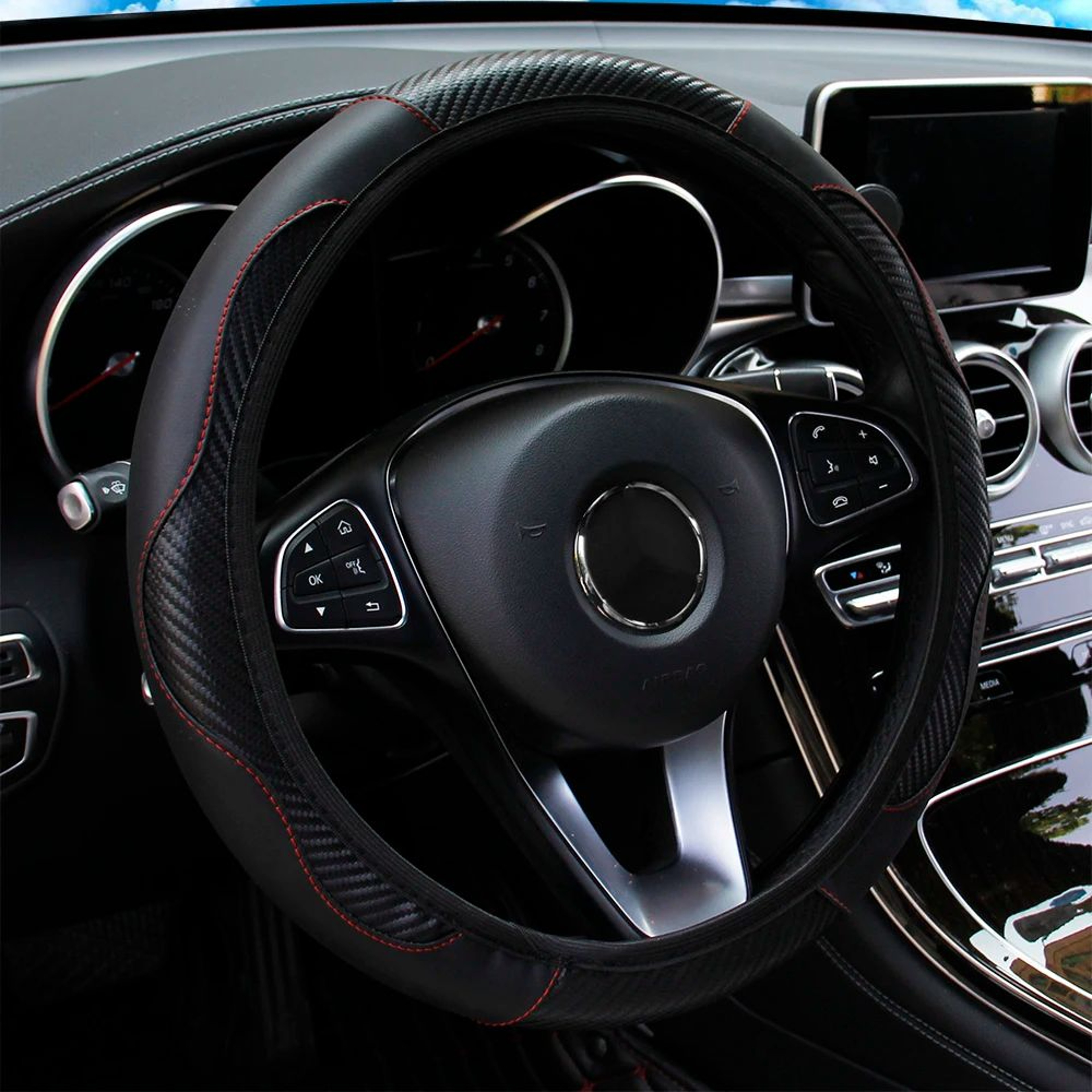 PU Carbon Fiber Leather Steering Wheel Cover No Inner Ring Universal Fit For 14515 In Car Wheels 5