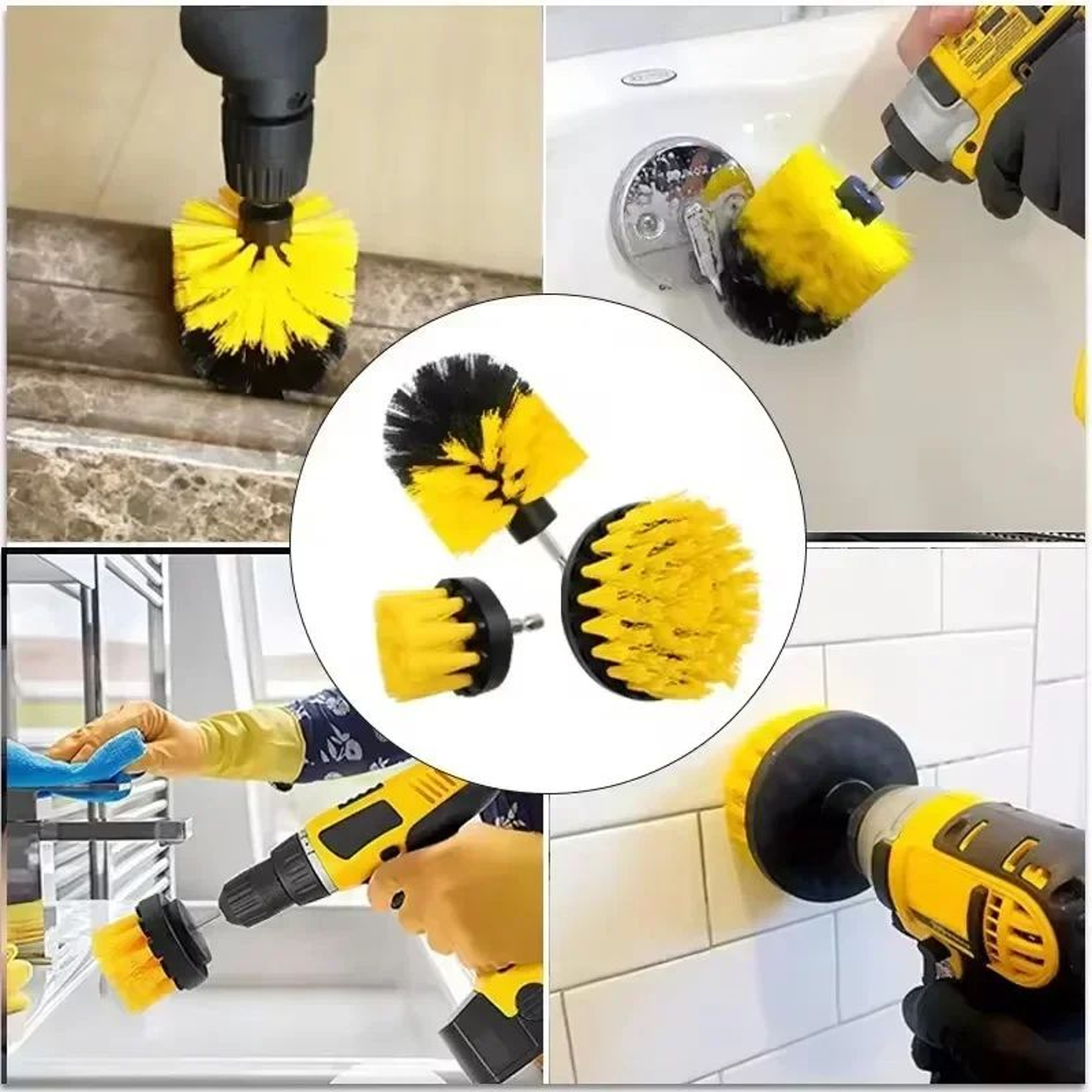 Electric Drill Scrubber Brush Kit Nylon Power Cleaning Brushes For Carpet Glass  Car Tires 24 In 3