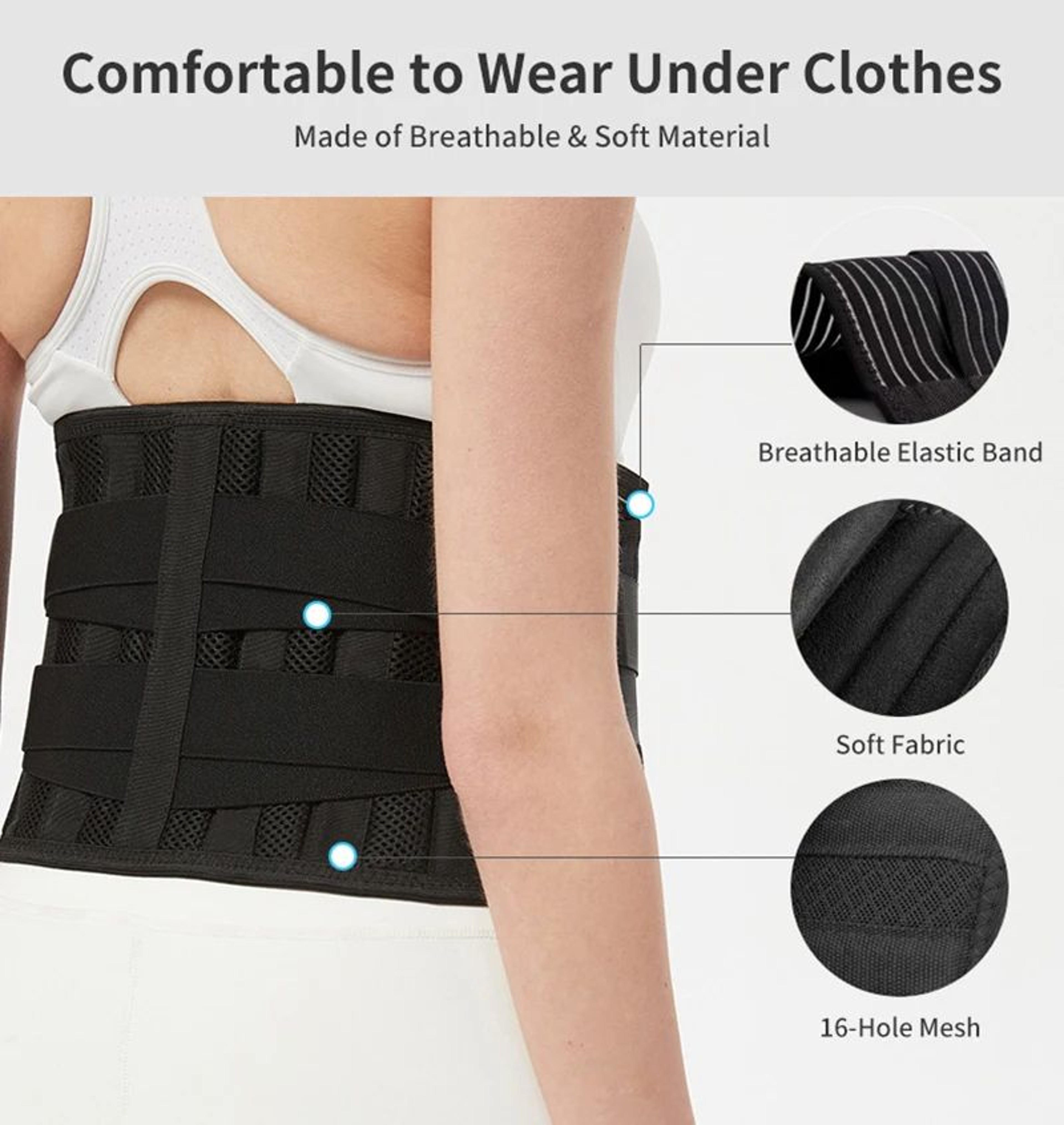 Breathable Sports Back Brace Lower Back Pain Relief Lumbar Support Belt With 6 Stays AntiSkid 3