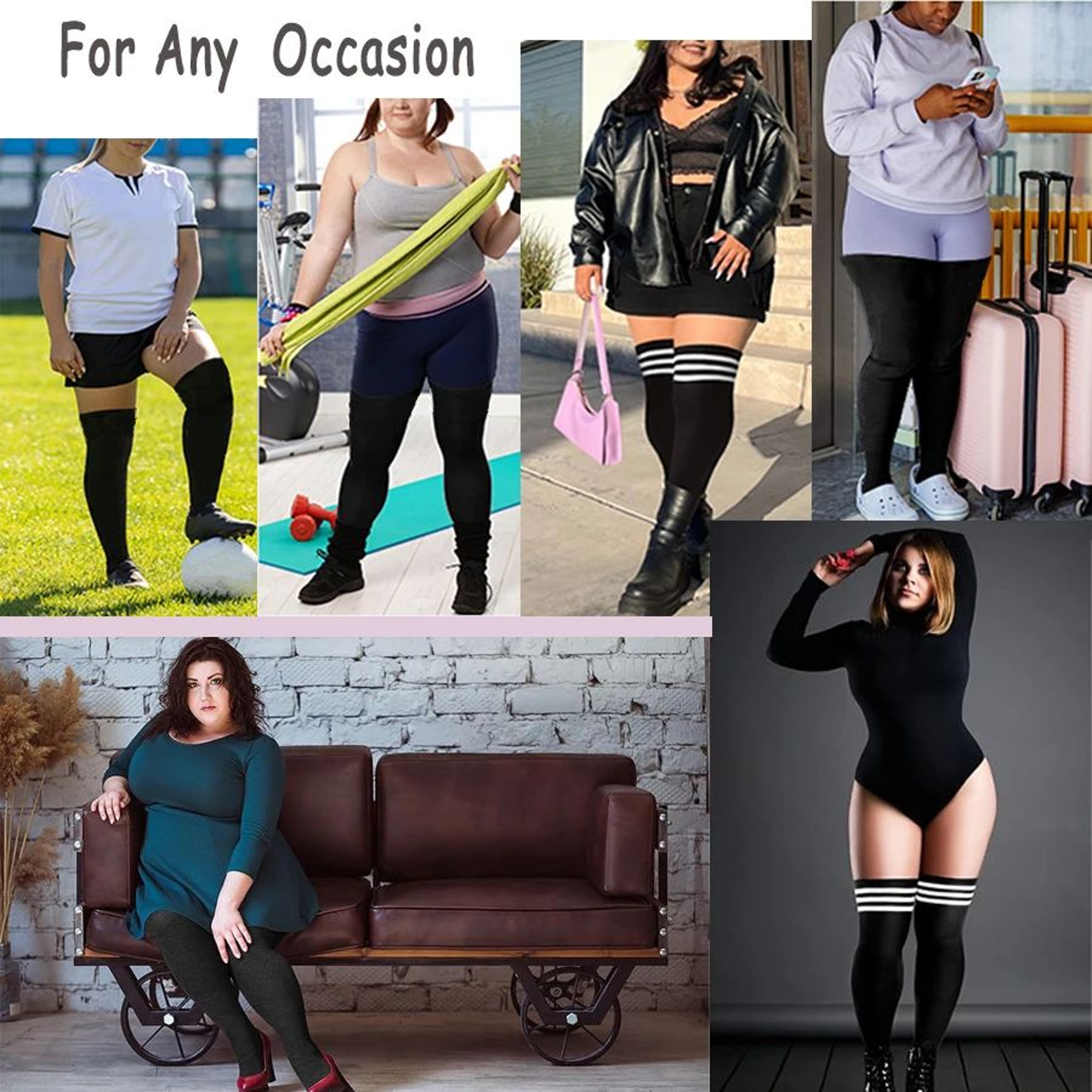 Fashion Plus Size Over Knee Socks For Women Solid Knee High Warmers Stretchy MultiColor 5