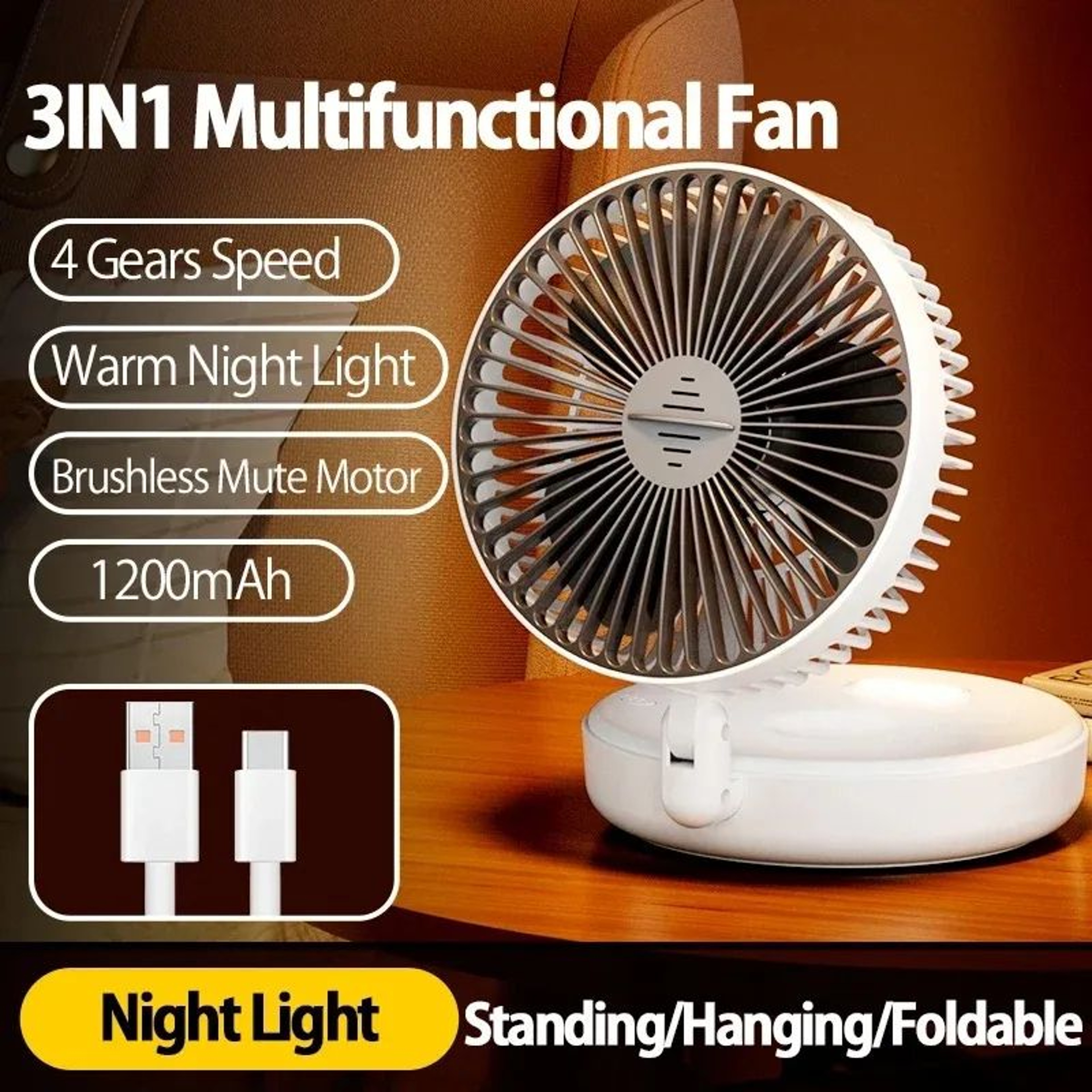 Foldable Desktop Fan Mini WallMounted Fan Rechargeable Portable Air Circulation Fan With Warm Night 7