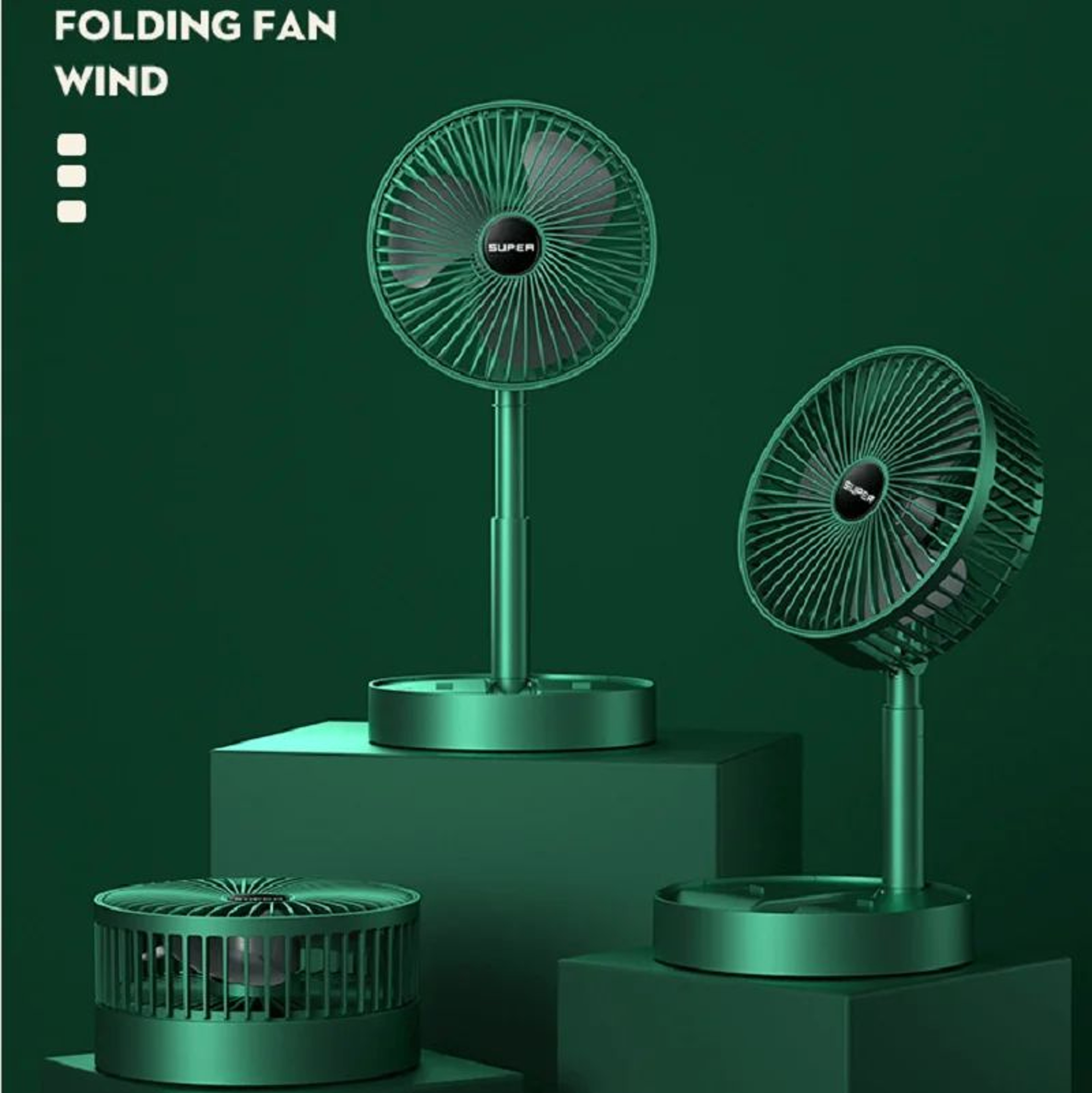 Portable Folding Fan Mini Stand Desktop  Floor Air Circulation Fan Adjustable Height Quiet 3Speed 0