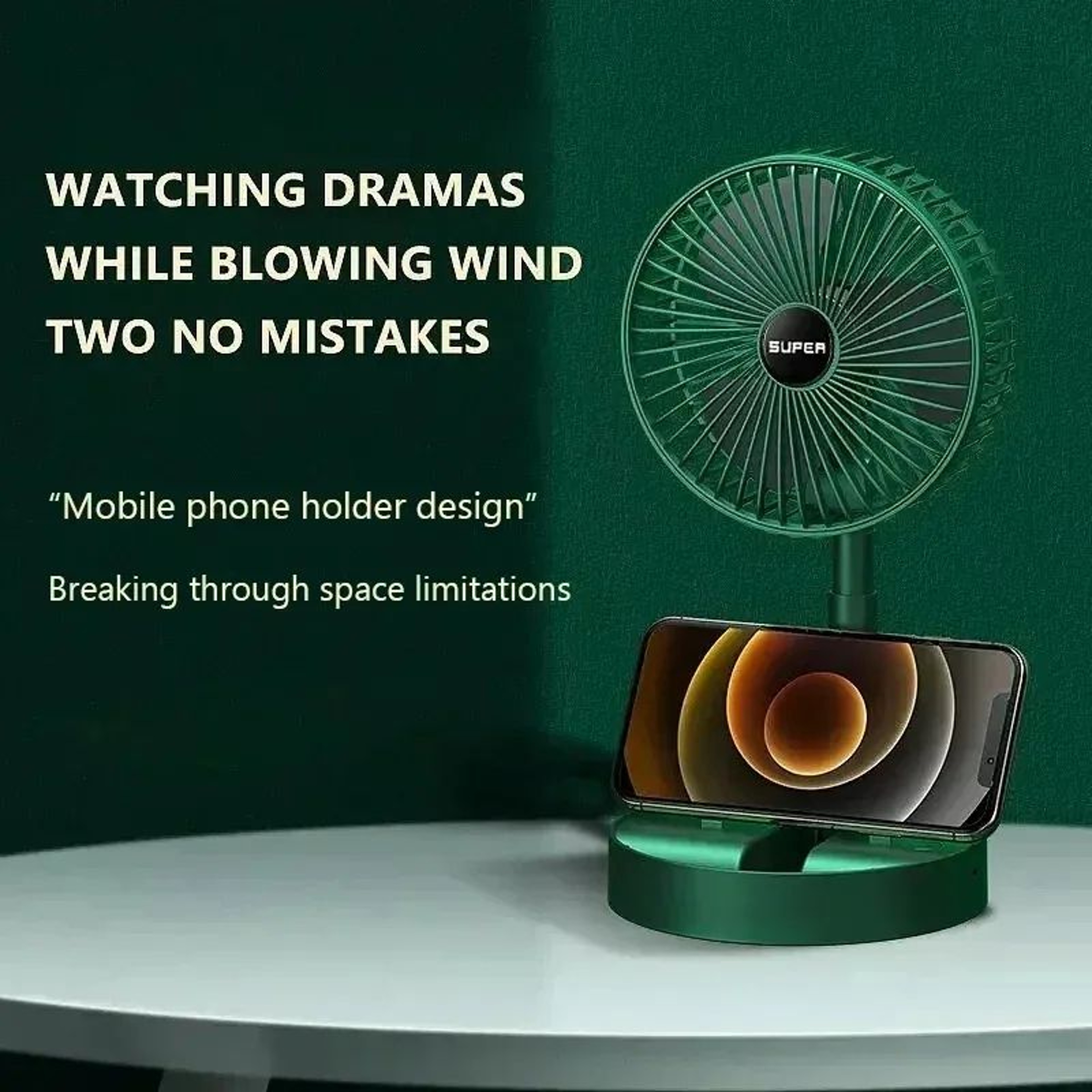 Portable Folding Fan Mini Stand Desktop  Floor Air Circulation Fan Adjustable Height Quiet 3Speed 2
