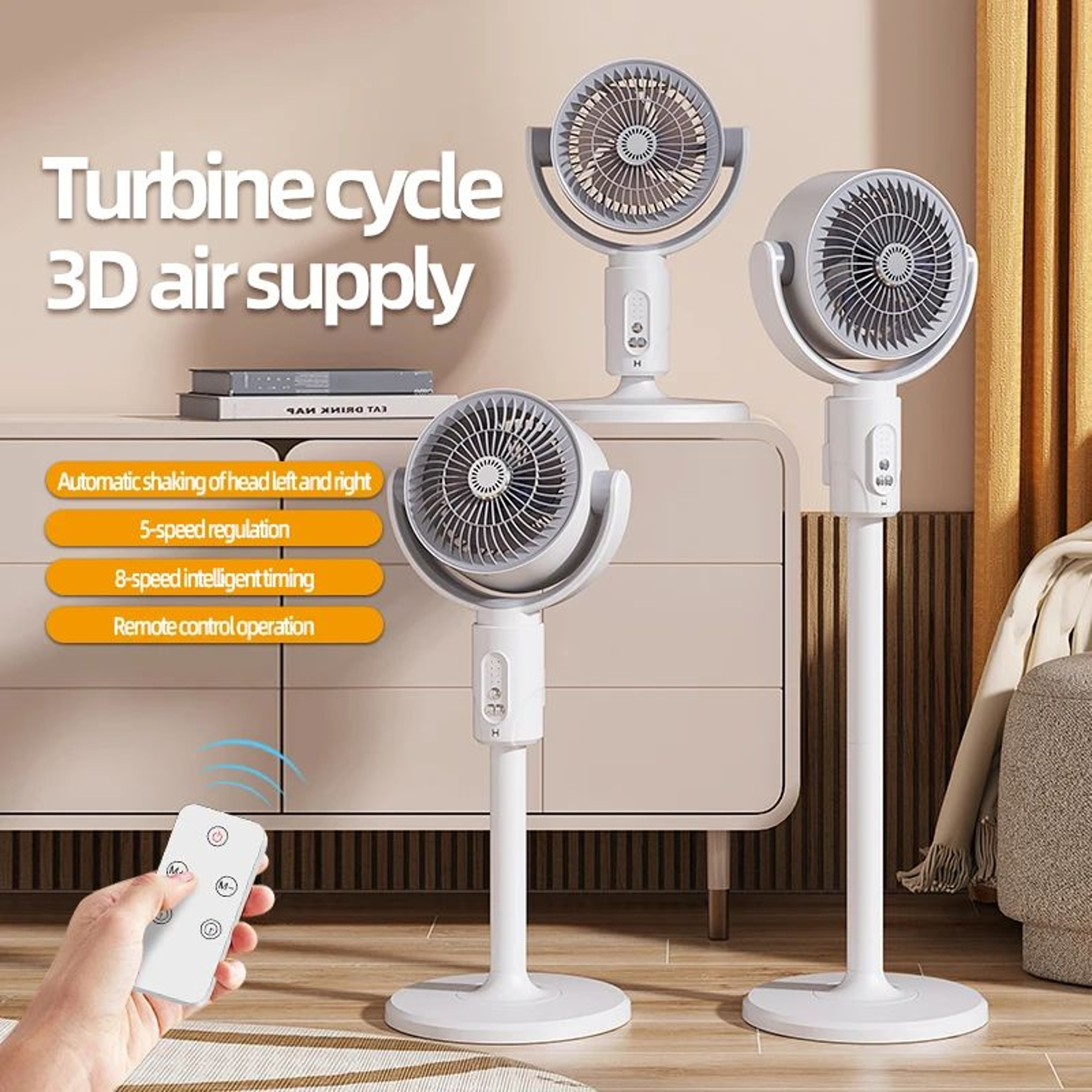 Rechargeable Air Circulation Fan Oscillating Stand Fan  Adjustable Height Household Fan With Remote 2