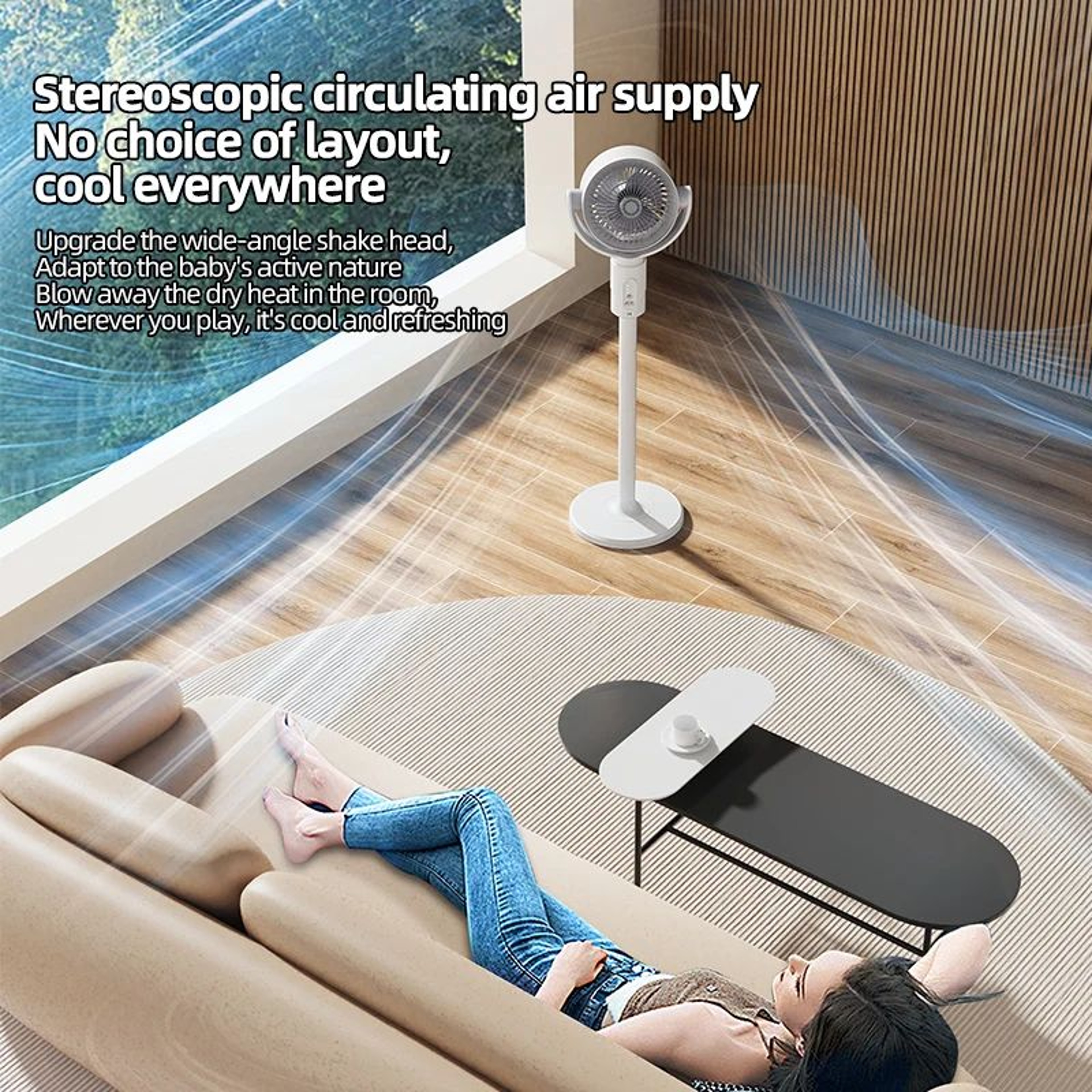 Rechargeable Air Circulation Fan Oscillating Stand Fan  Adjustable Height Household Fan With Remote 4