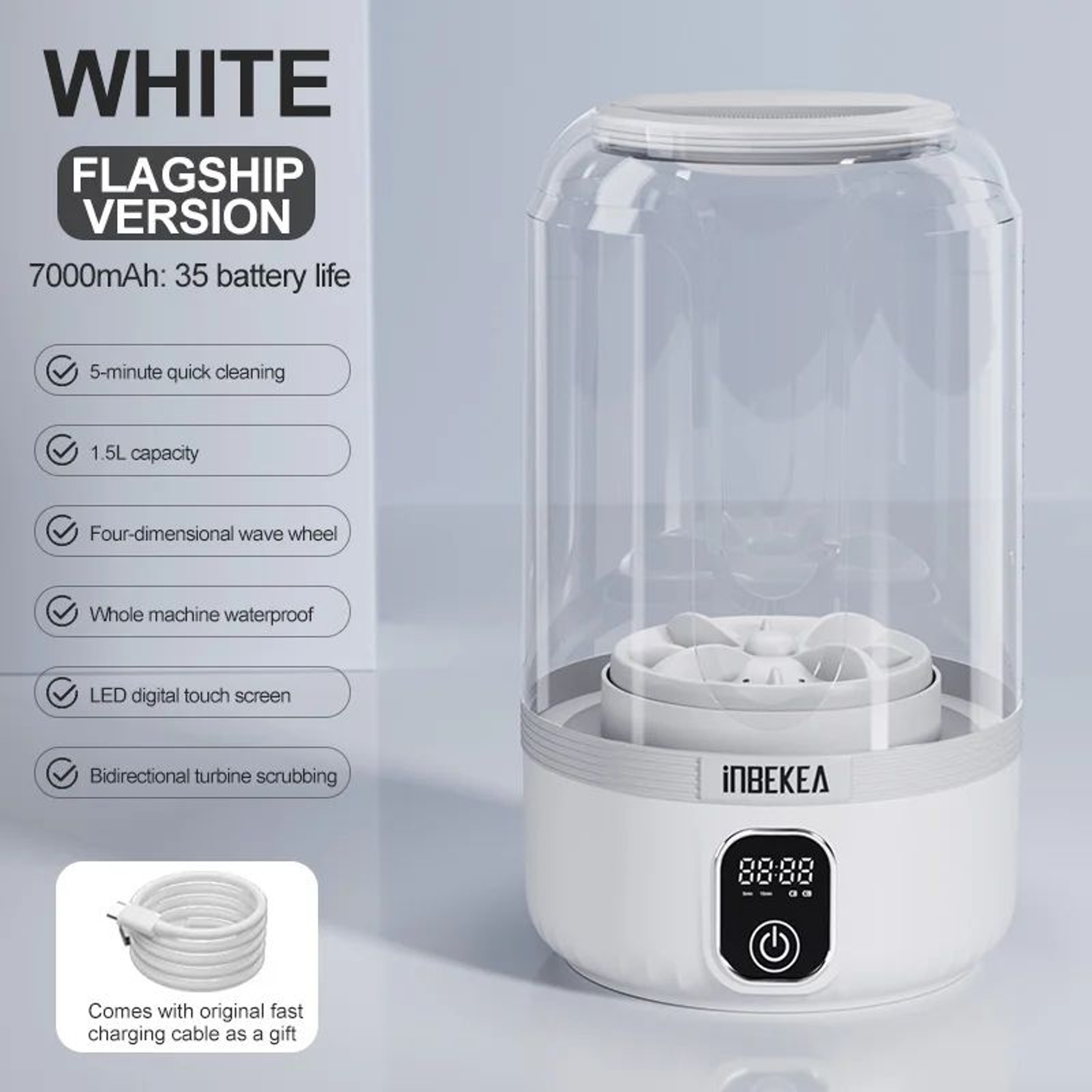 16 Qt Mini Portable Washing Machine  Waterproof Wireless Compact Laundry Tool With 7000mAh Recharge 7