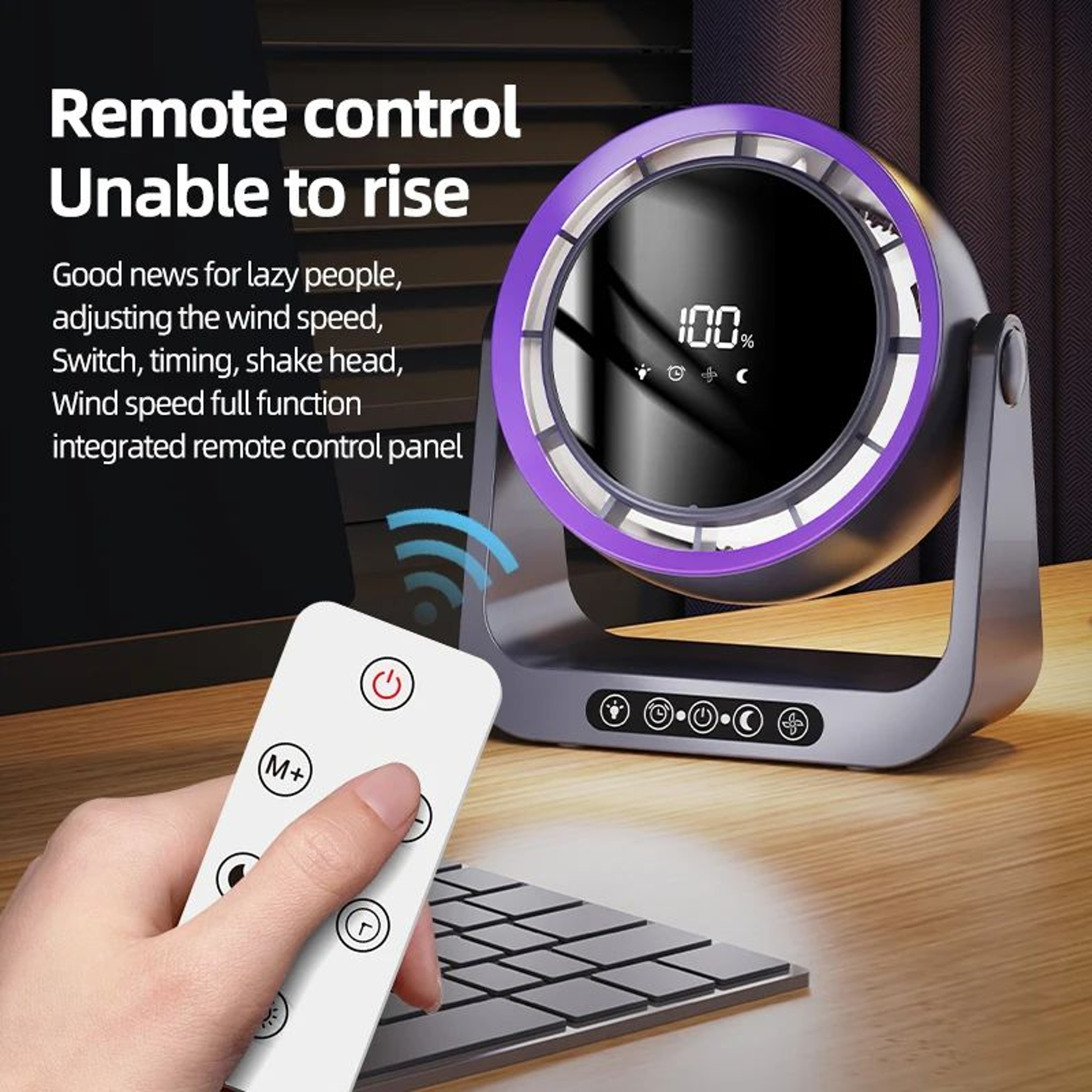 Desktop Circulating Fan With Remote Control  Rechargeable Mini Table  WallMounted Fan With Night Li 3