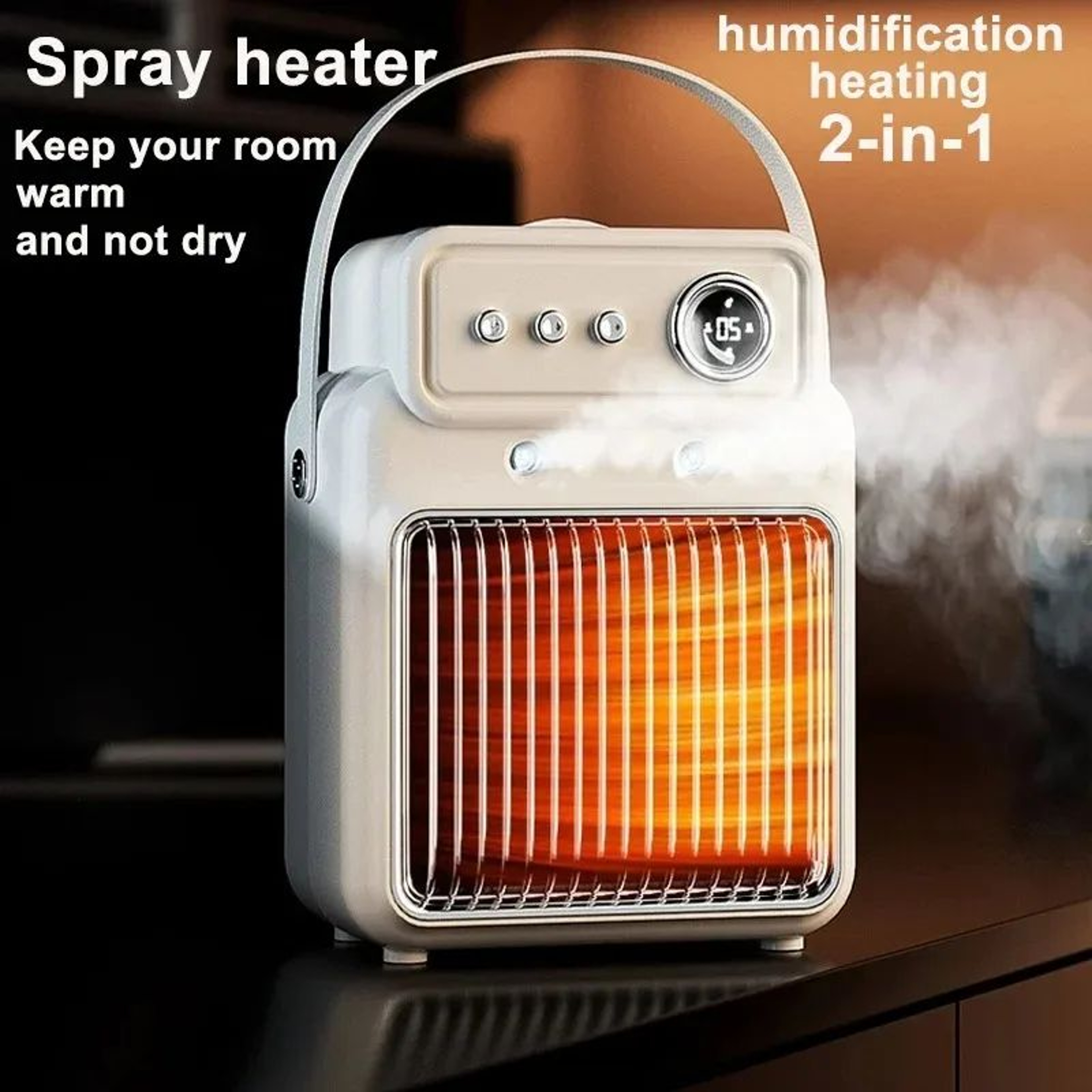 Electric Desktop Heater With Humidifier  2in1 Intelligent Warm Air Heater With 3Speed Adjustment Fo 0