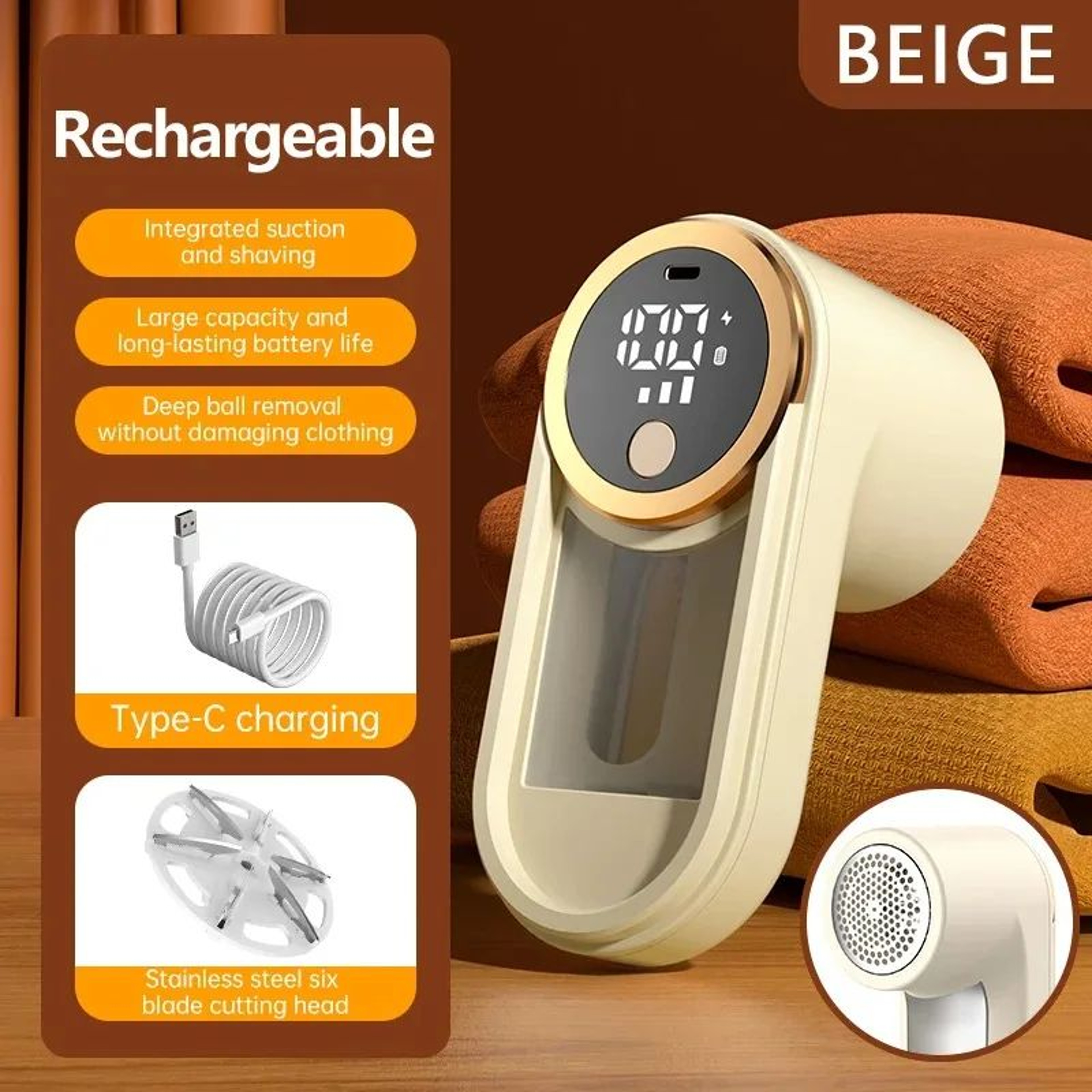 Portable Electric Lint Remover With LED Display  USB TypeC Rechargeable Sweater Shaver Hair Ball Tr 6