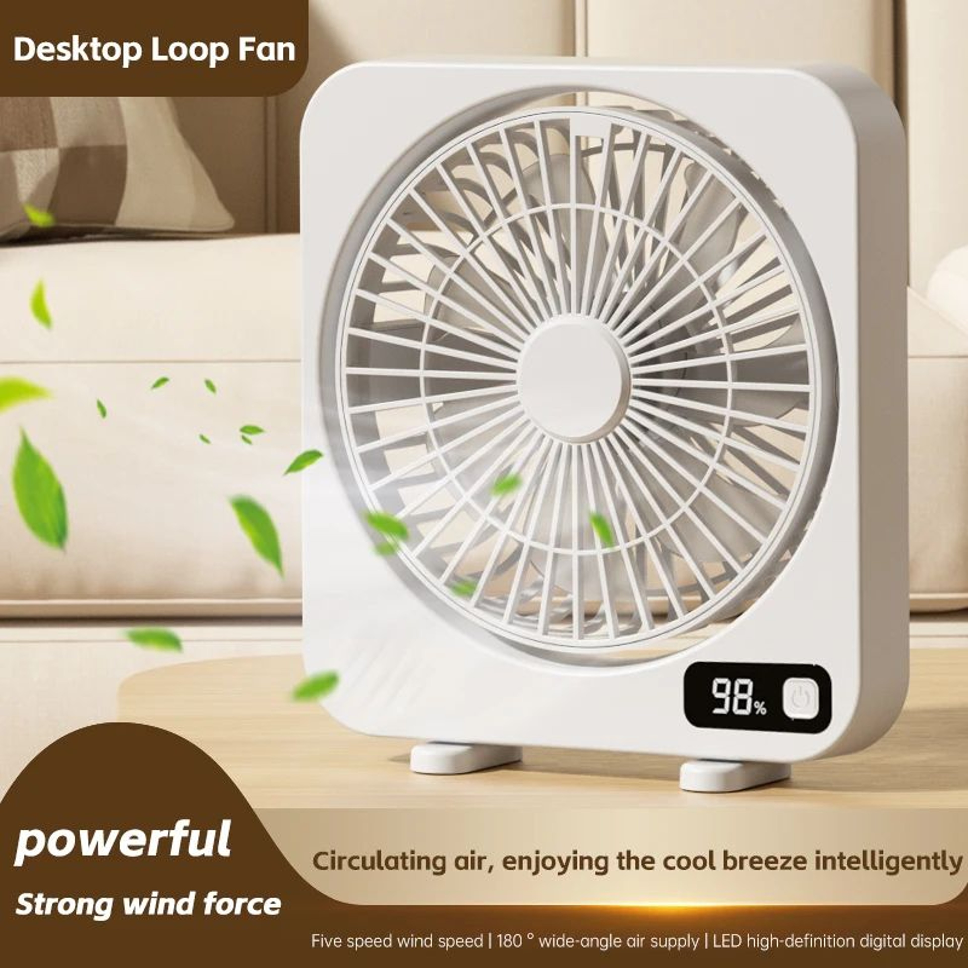 Portable Desktop Air Circulating Fan  Rechargeable Mute Table Fan With Power Display  5Speed Adjust 1