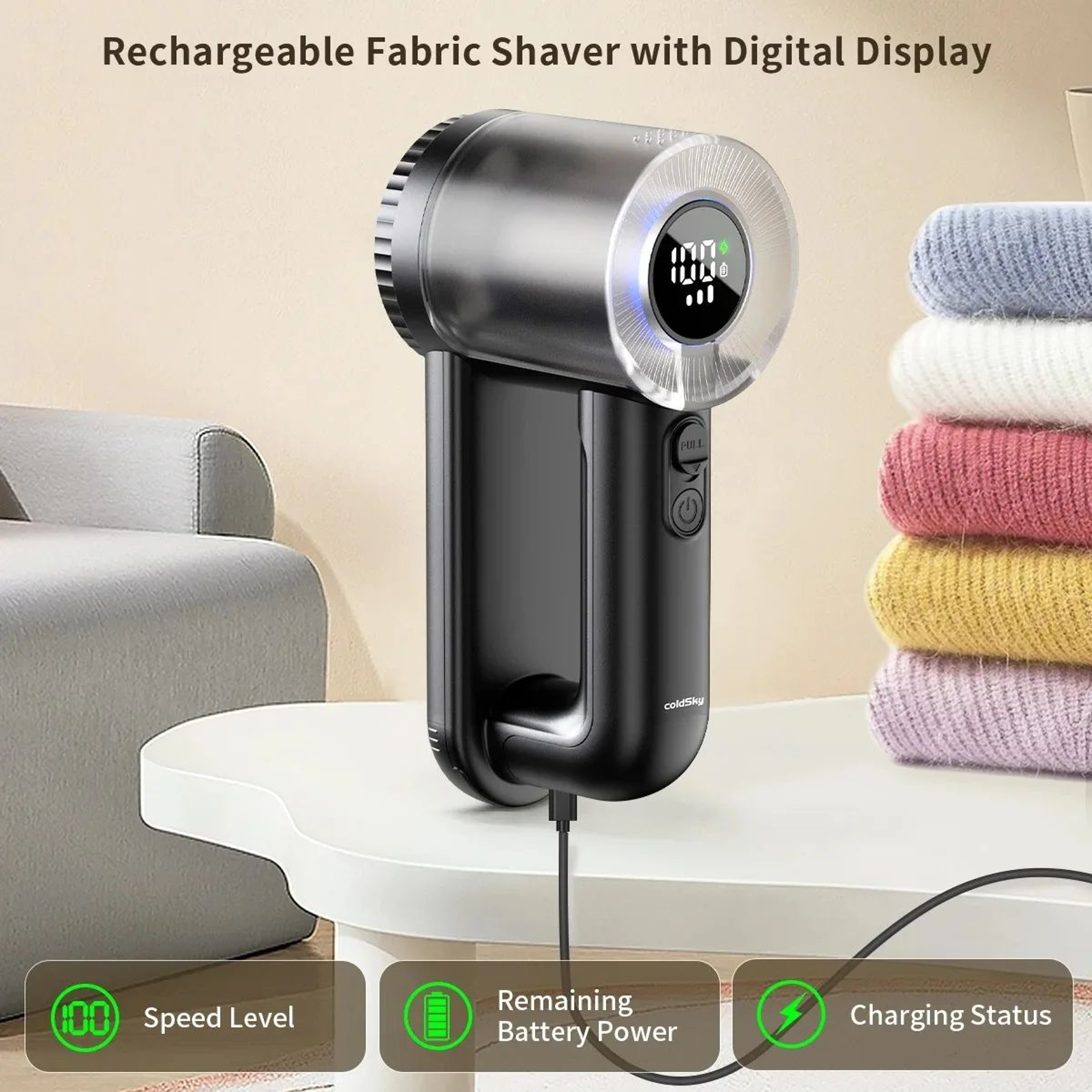 ColdSky Electric Lint Remover Fabric Shaver  Rechargeable Hair Ball Trimmer Fuzz  Pellet Remover Fo