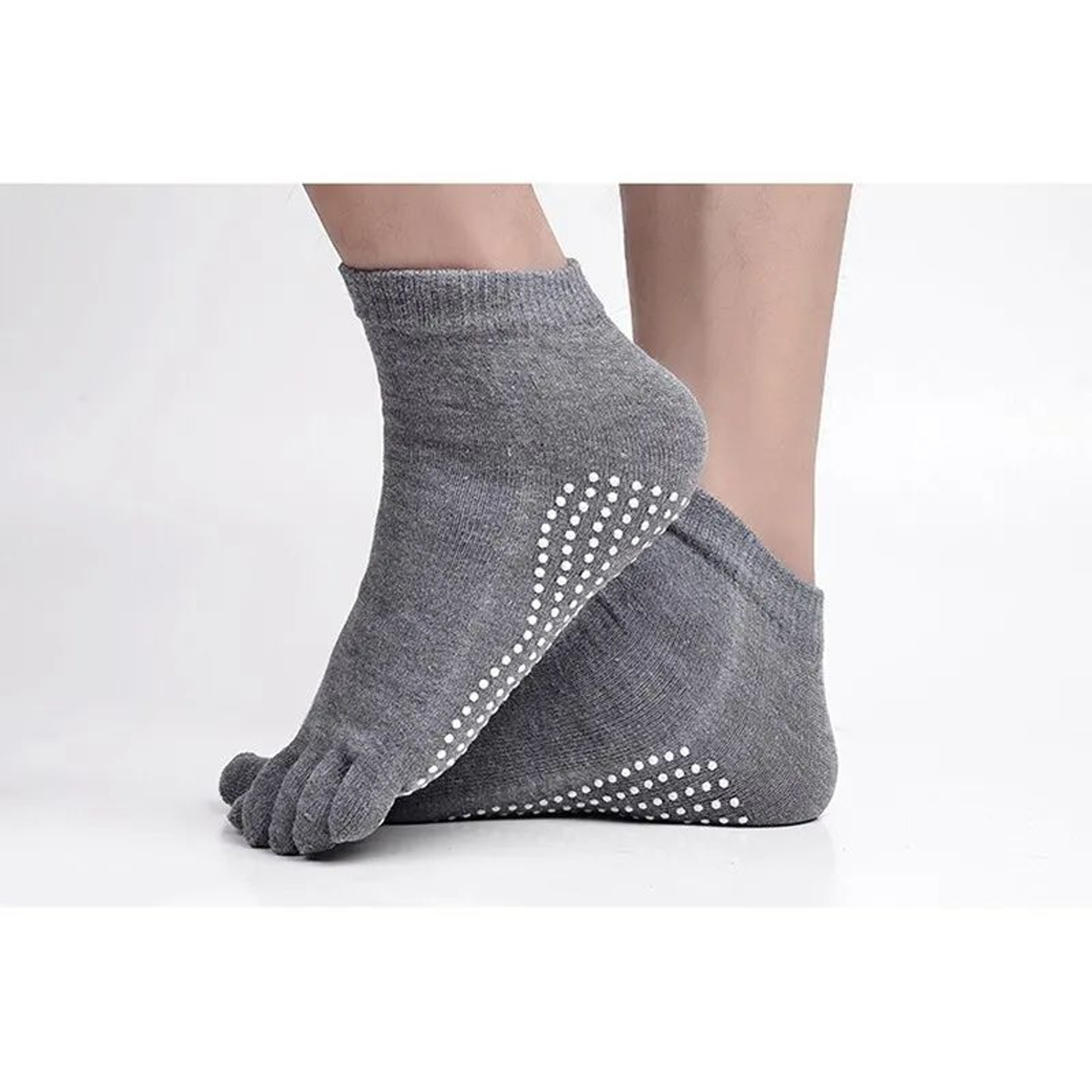 Mens Cotton FiveToe NonSlip Pilates Socks  Breathable Grip Yoga  Sports Massage Socks Free Size 394 4