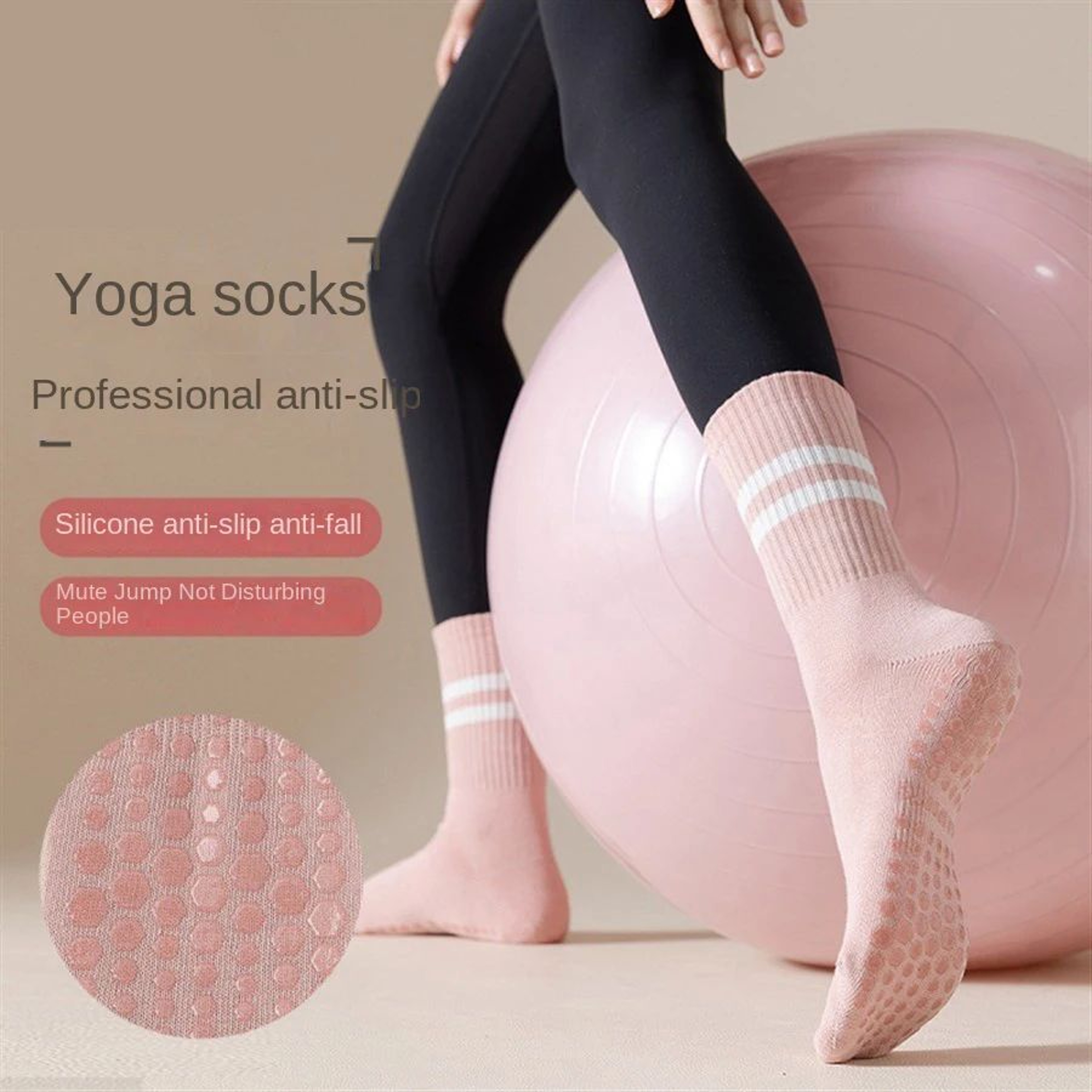 Womens KneeHigh NonSlip Yoga Socks  AntiSlip Pilates  Skipping Rope Sports Grip Socks 1