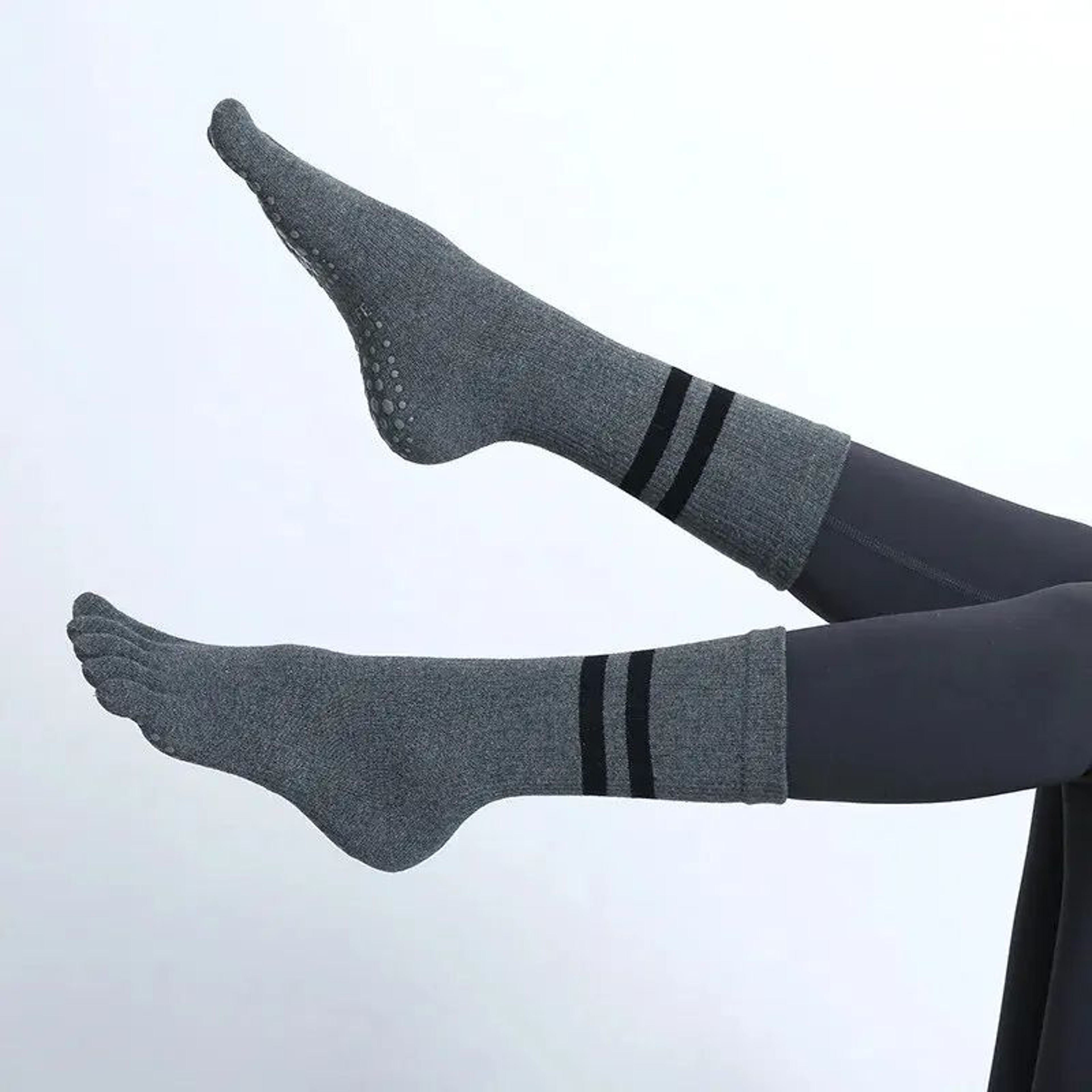 Womens Breathable FiveToe NonSlip Yoga Socks  MidCalf Cotton Pilates  Ballet Grip Floor Socks US 45 4