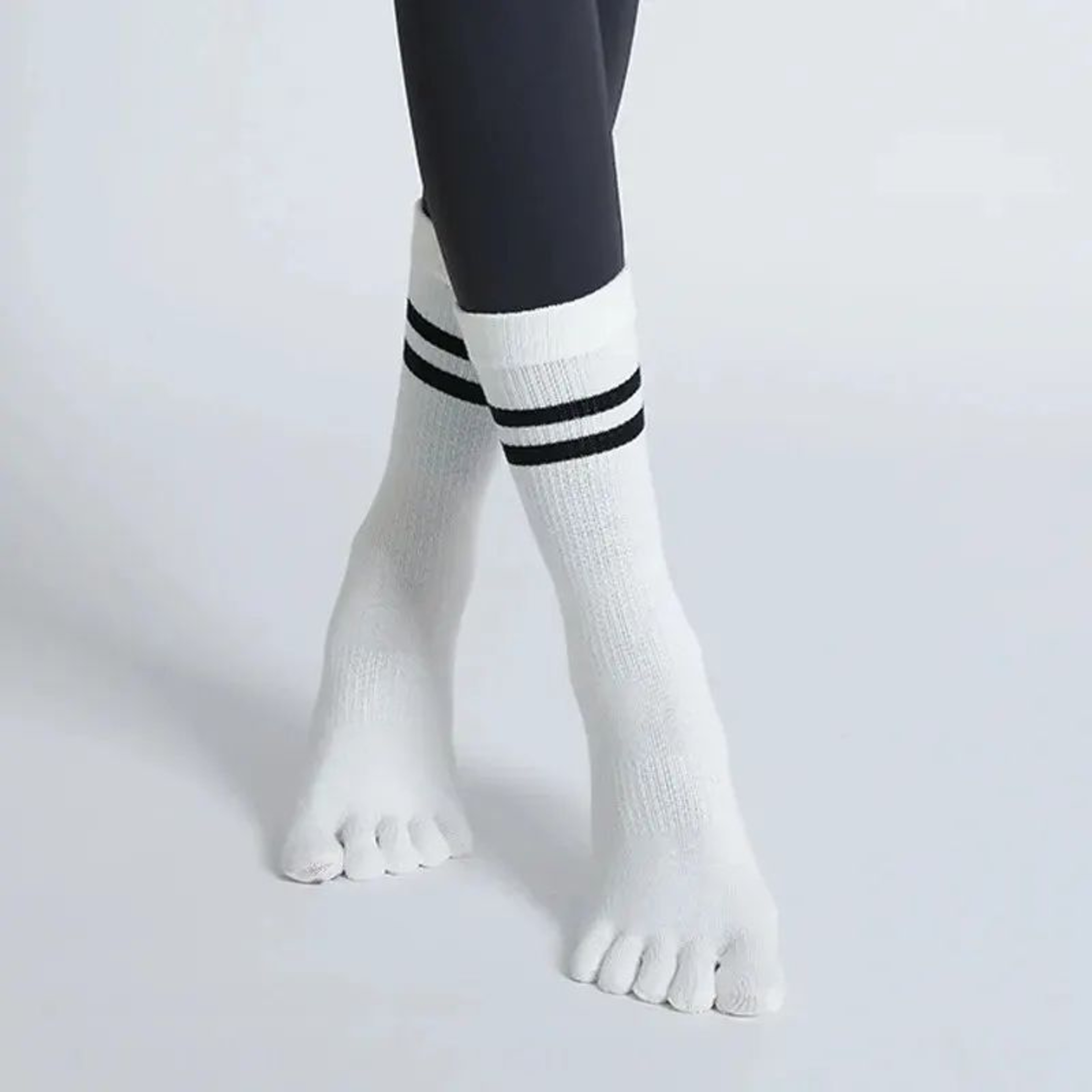 Womens Breathable FiveToe NonSlip Yoga Socks  MidCalf Cotton Pilates  Ballet Grip Floor Socks US 45 12