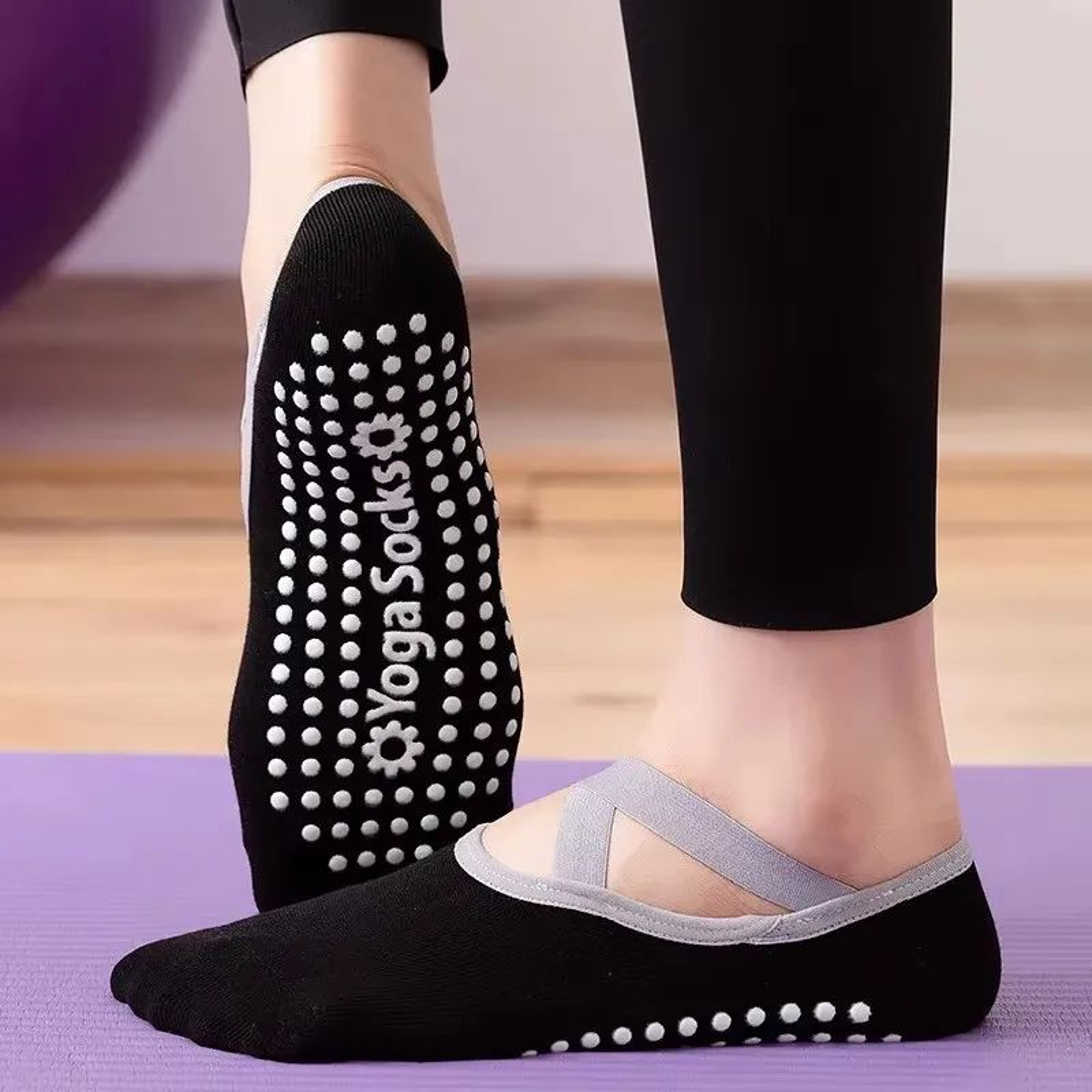 Womens Terry Cotton NonSlip Yoga Socks  Breathable Bandage Pilates  Ballet Grip Fitness Socks 4