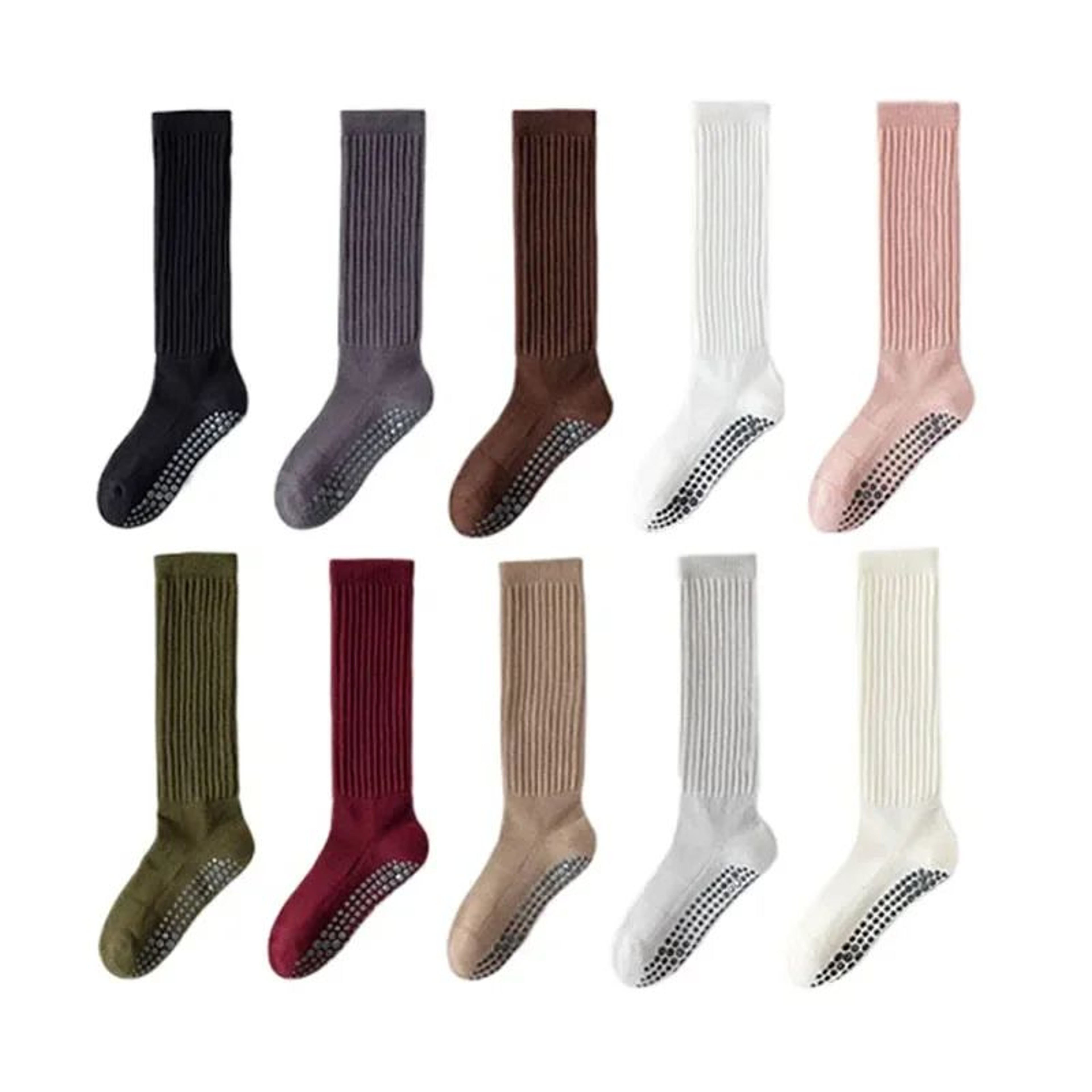 Womens KneeHigh NonSlip Yoga Socks  Terry Grip Pilates Slouch Socks With Silicone Dots 4