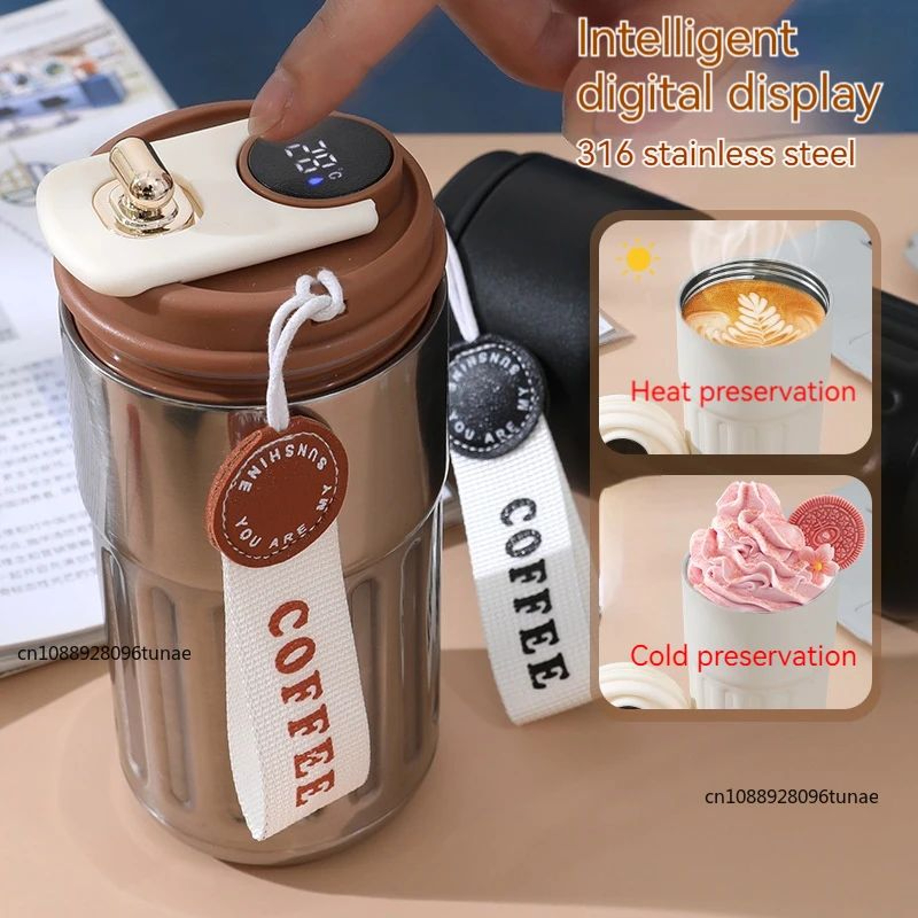 Smart LED Temperature Display Stainless Steel Thermos Cup  316 Vacuum Insulated Travel Coffee Mug 3