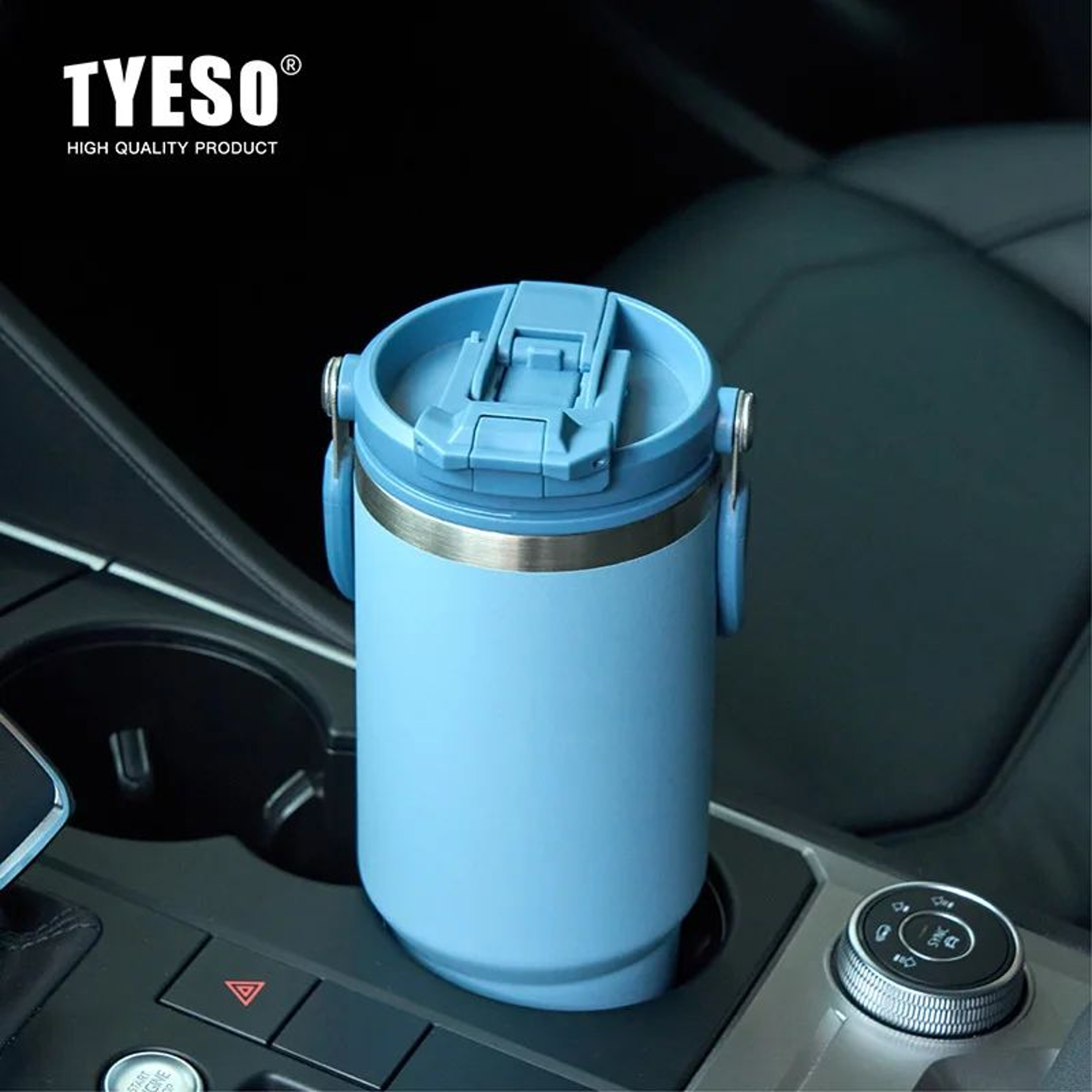 TYESO Large Capacity Stainless Steel Vacuum Tumbler With Handle  DualDrink Insulated Coffee  Water  1