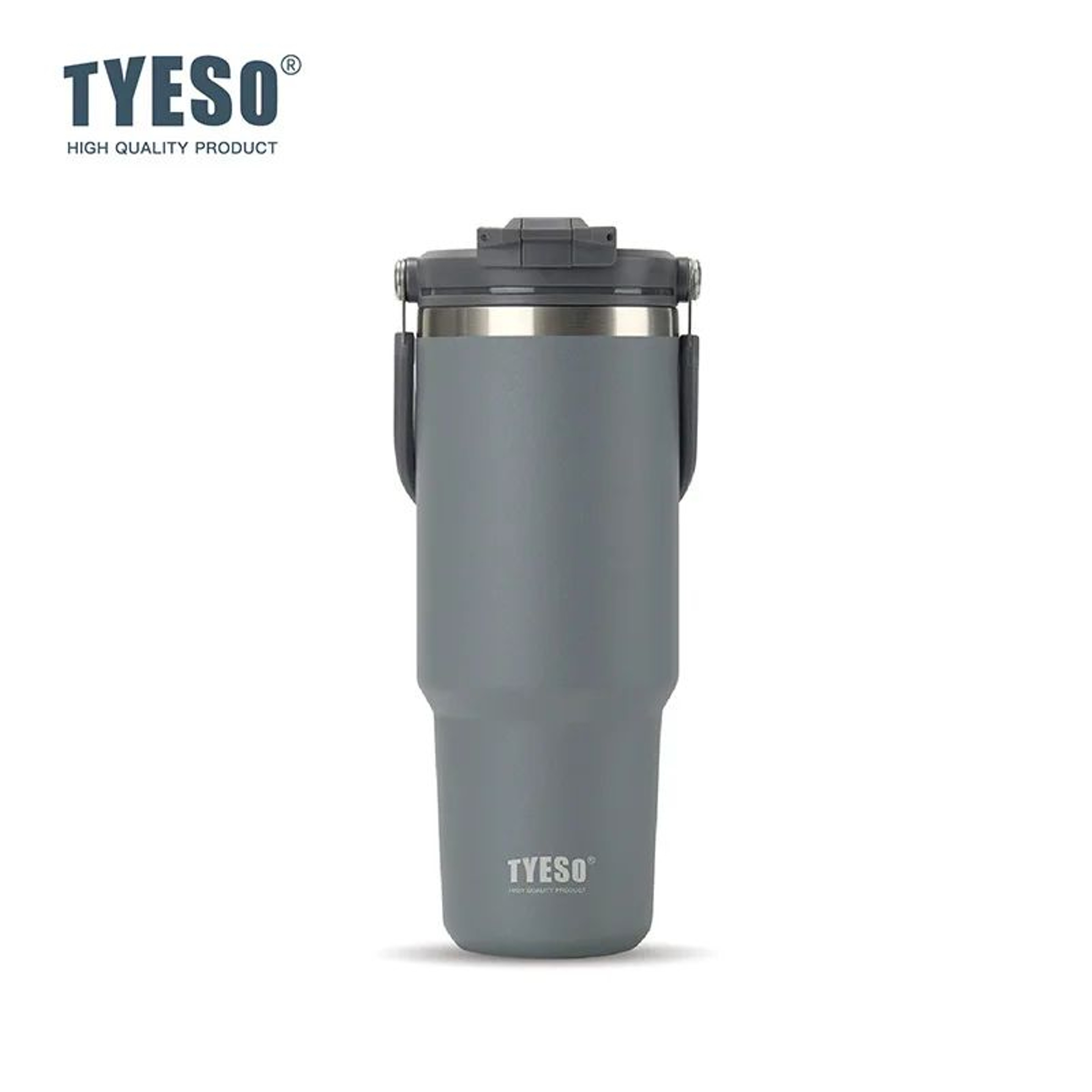 TYESO Large Capacity Stainless Steel Vacuum Tumbler With Handle  DualDrink Insulated Coffee  Water  8