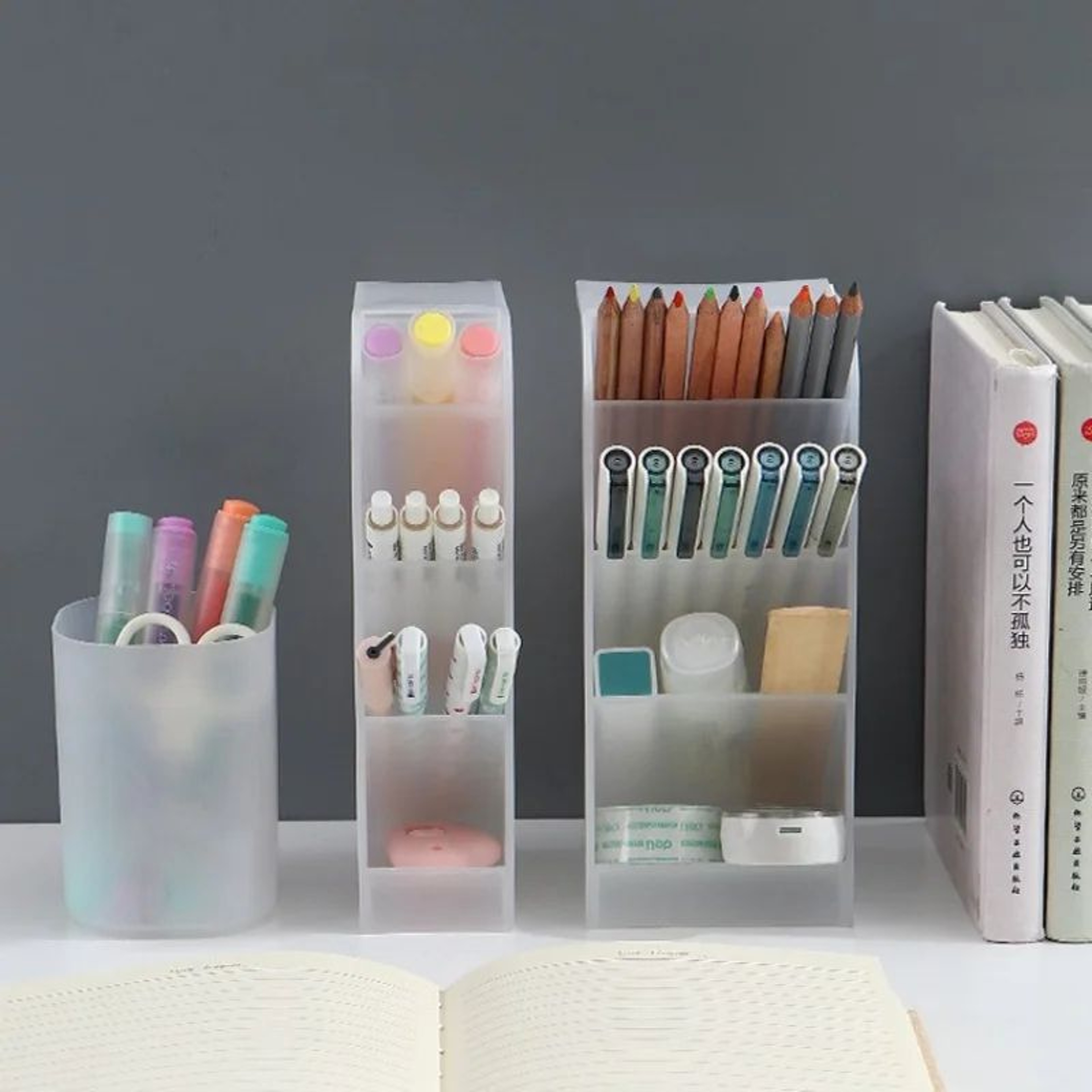 Matte Transparent Large Capacity Pen Holder  Oblique Desktop Stationery  Makeup Brush Storage Organ 0