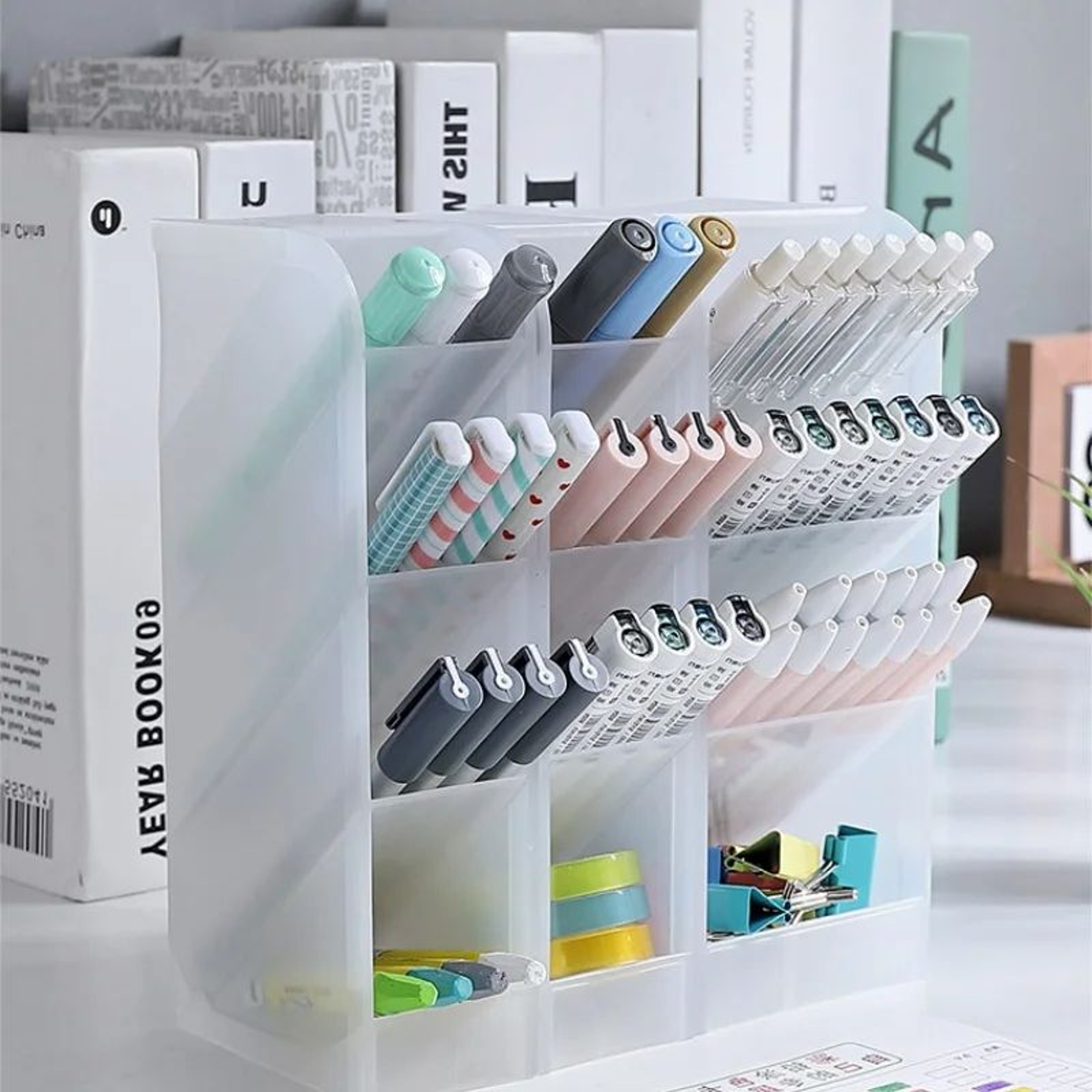Matte Transparent Large Capacity Pen Holder  Oblique Desktop Stationery  Makeup Brush Storage Organ 3