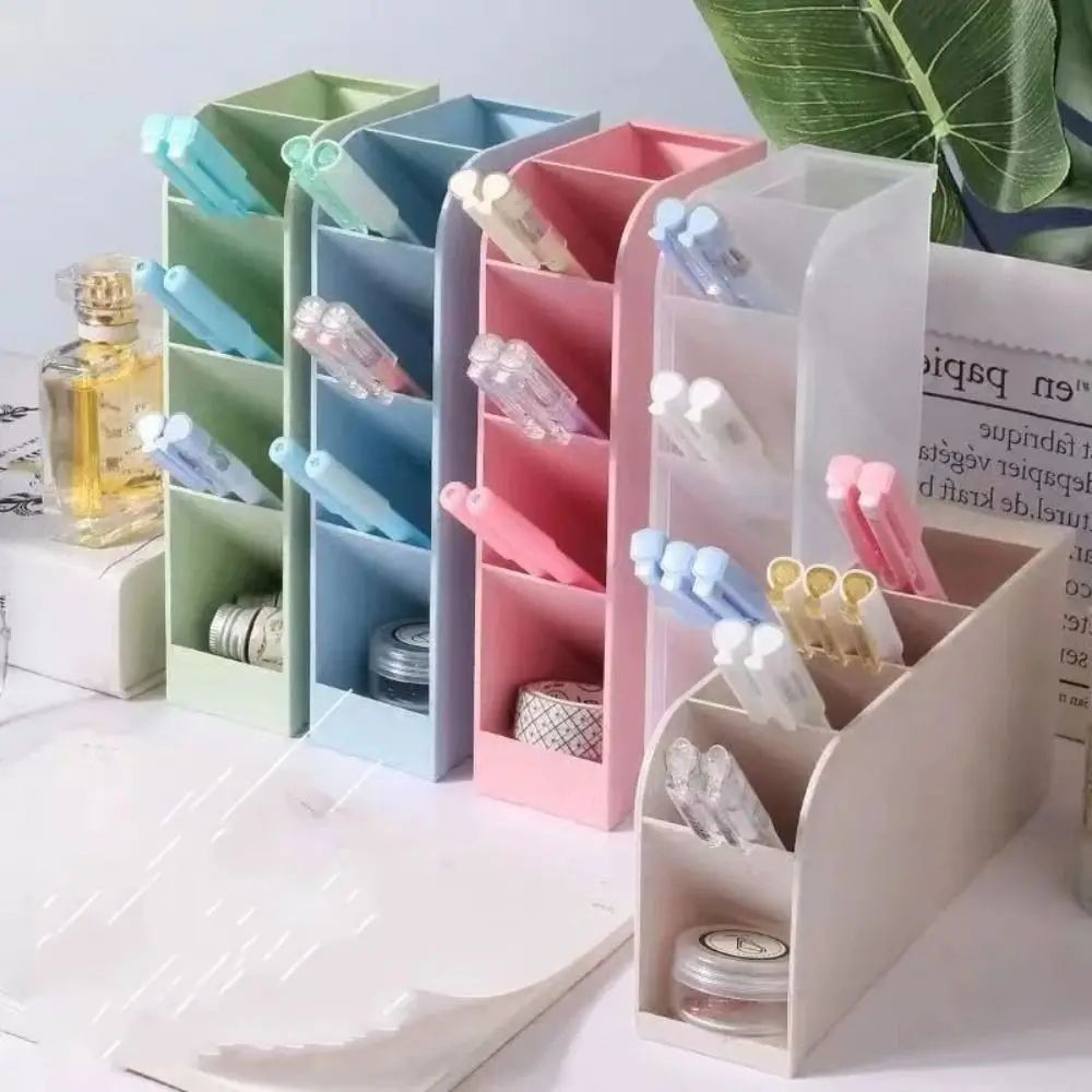 4Grid Macaron Oblique Pen Holder  Colorful Desktop Stationery  Makeup Brush Organizer Box 0